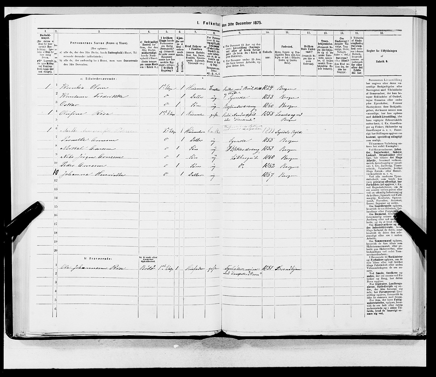 SAB, 1875 census for 1301 Bergen, 1875, p. 202