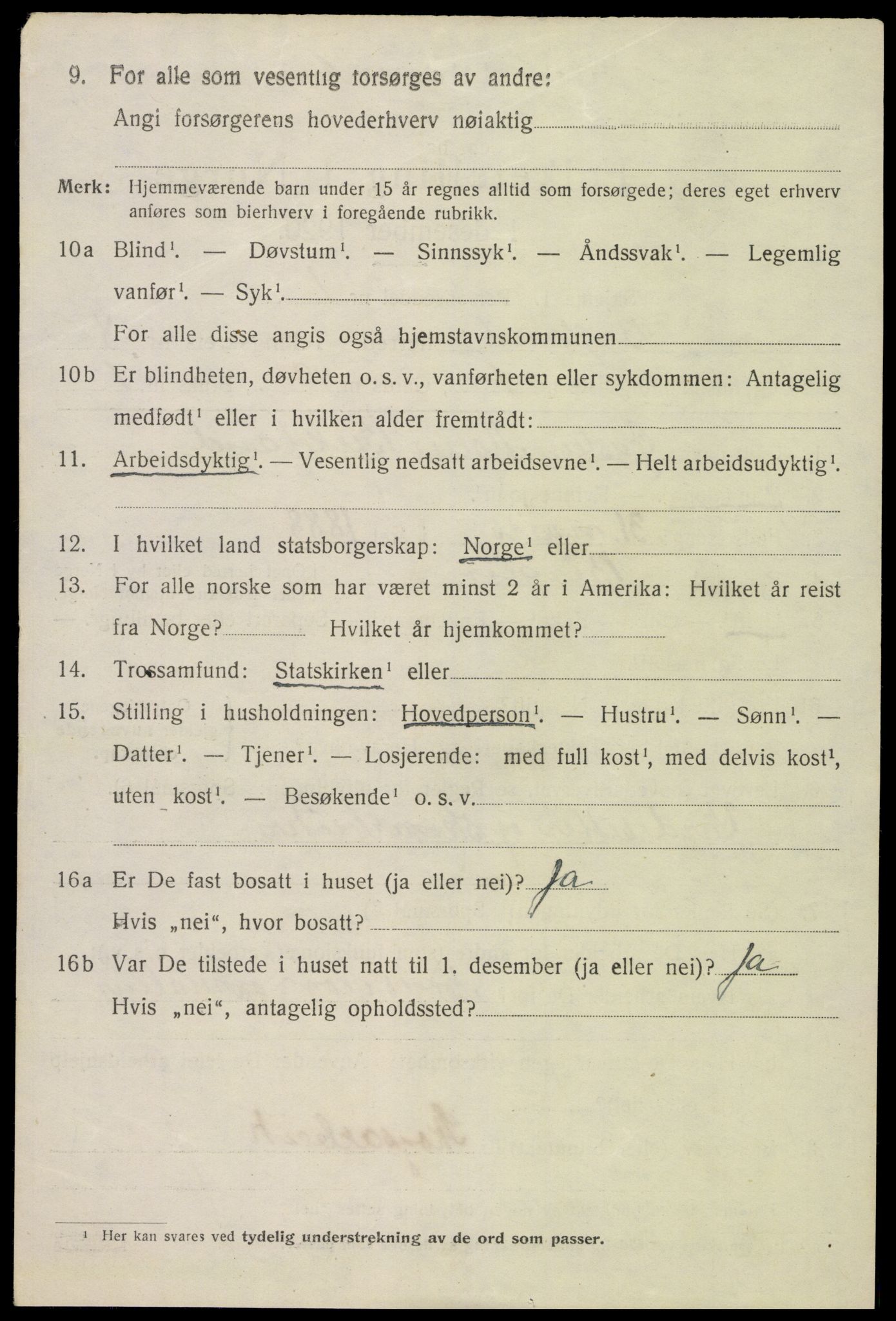 SAK, 1920 census for Bygland, 1920, p. 2806