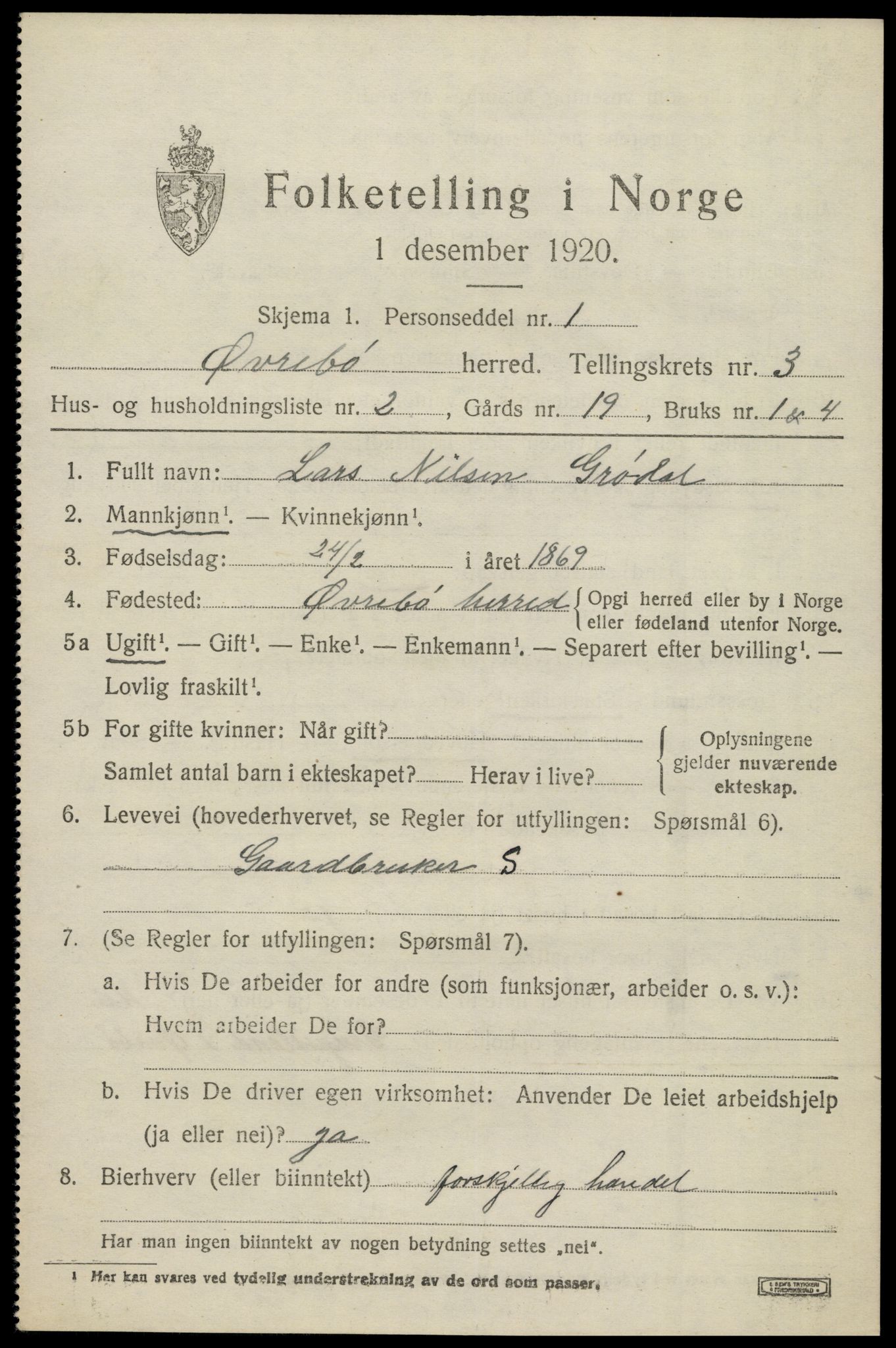 SAK, 1920 census for Øvrebø, 1920, p. 680