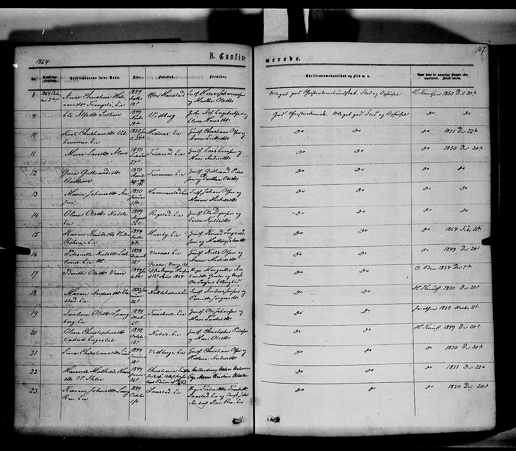 Stange prestekontor, SAH/PREST-002/K/L0013: Parish register (official) no. 13, 1862-1879, p. 167