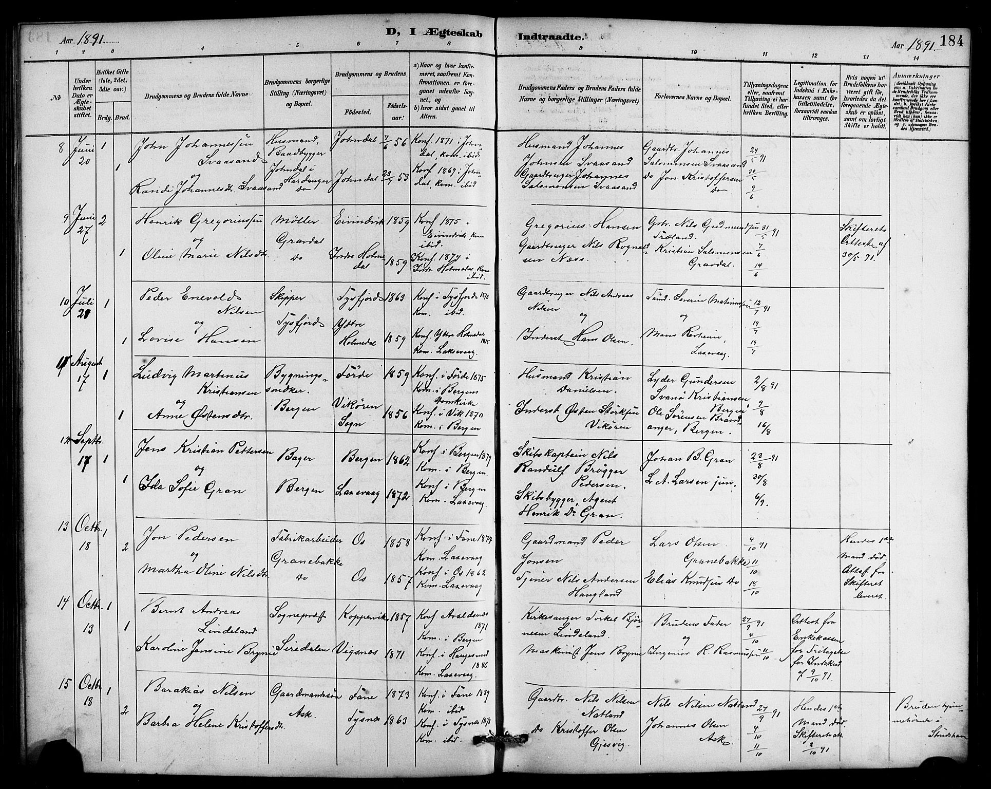 Laksevåg Sokneprestembete, AV/SAB-A-76501/H/Ha/Hab/Haba/L0003: Parish register (copy) no. A 3, 1887-1899, p. 184