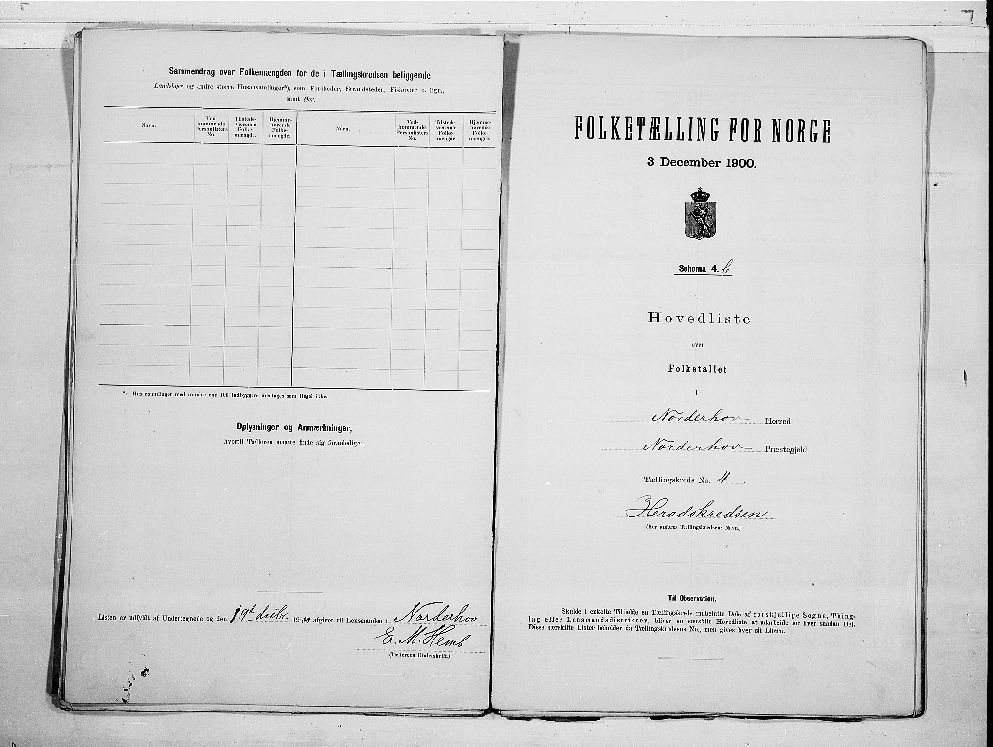 RA, 1900 census for Norderhov, 1900, p. 14