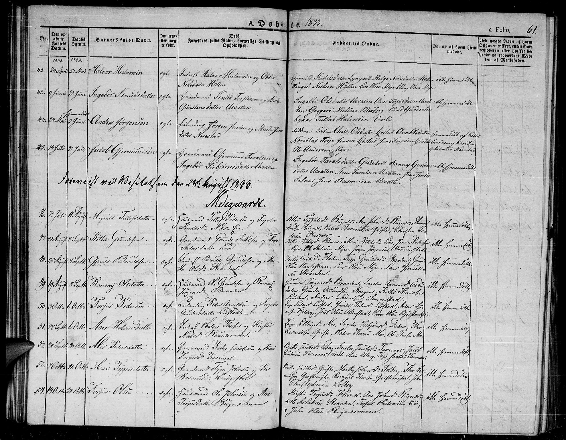 Gjerstad sokneprestkontor, AV/SAK-1111-0014/F/Fa/Fab/L0001: Parish register (official) no. A 1, 1820-1835, p. 61