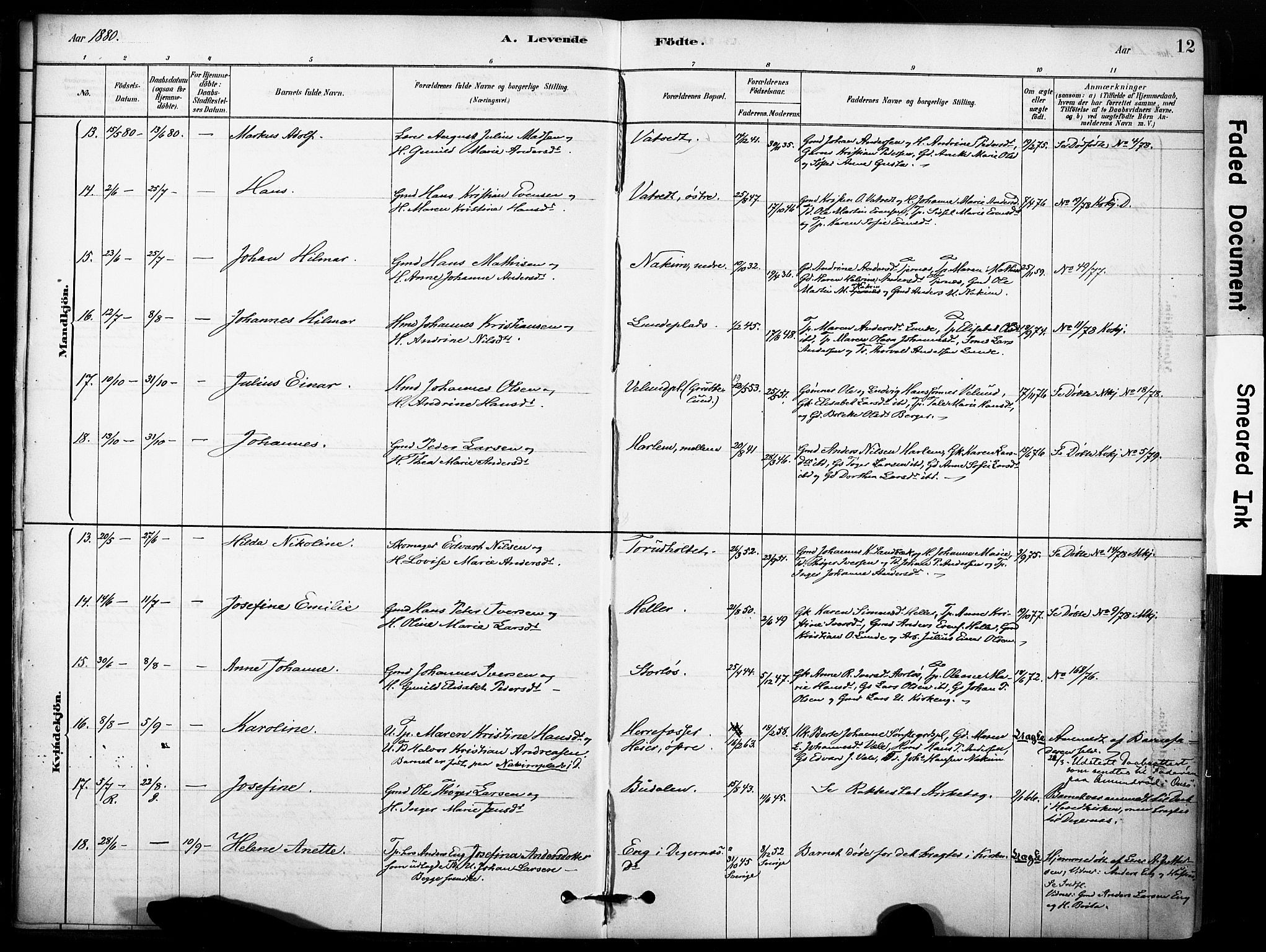 Rakkestad prestekontor Kirkebøker, AV/SAO-A-2008/F/Fb/L0001: Parish register (official) no. II 1, 1878-1899, p. 12