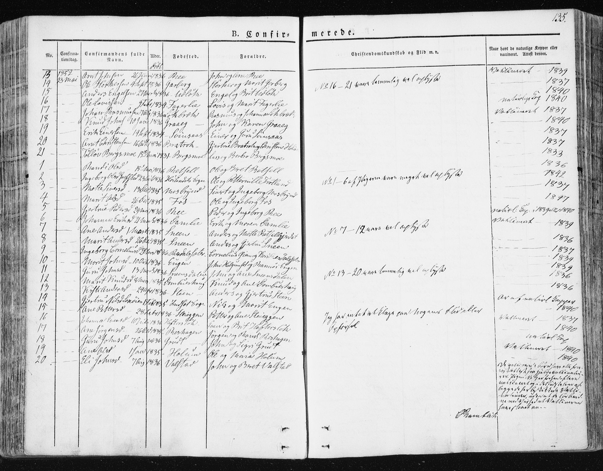 Ministerialprotokoller, klokkerbøker og fødselsregistre - Sør-Trøndelag, SAT/A-1456/672/L0855: Parish register (official) no. 672A07, 1829-1860, p. 135