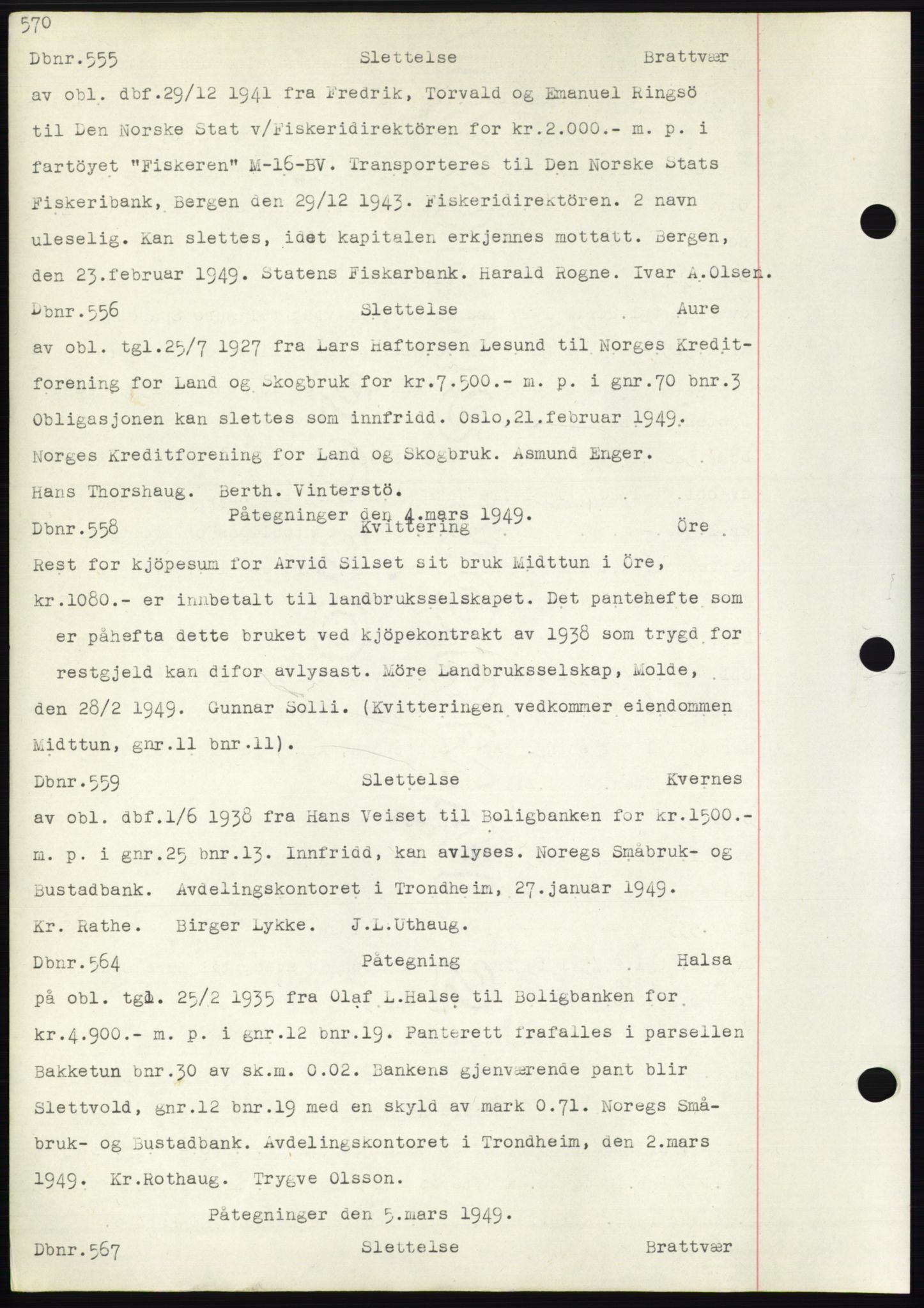 Nordmøre sorenskriveri, AV/SAT-A-4132/1/2/2Ca: Mortgage book no. C82b, 1946-1951, Diary no: : 555/1949