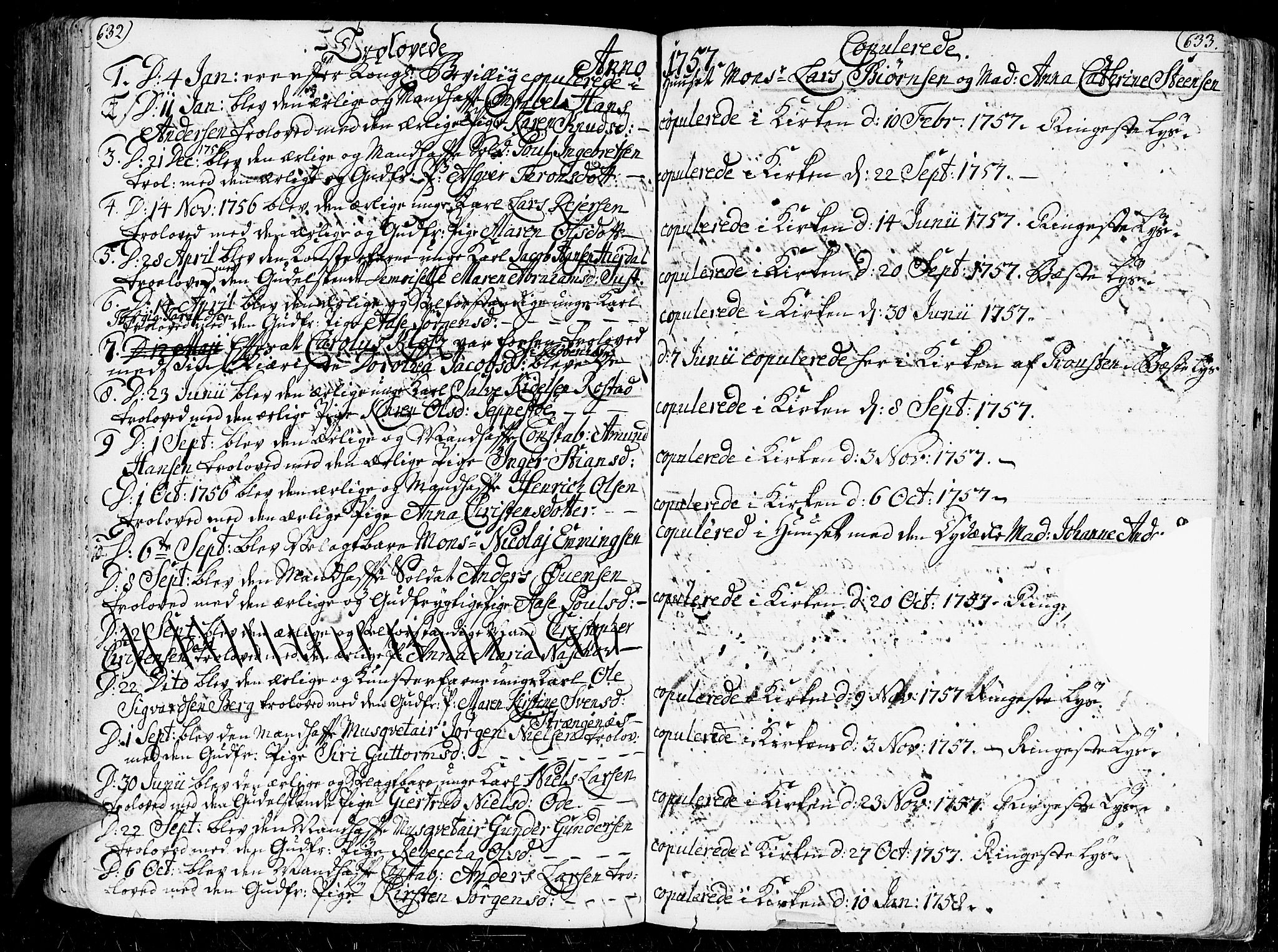 Kristiansand domprosti, AV/SAK-1112-0006/F/Fa/L0001: Parish register (official) no. A 1, 1734-1793, p. 632-633
