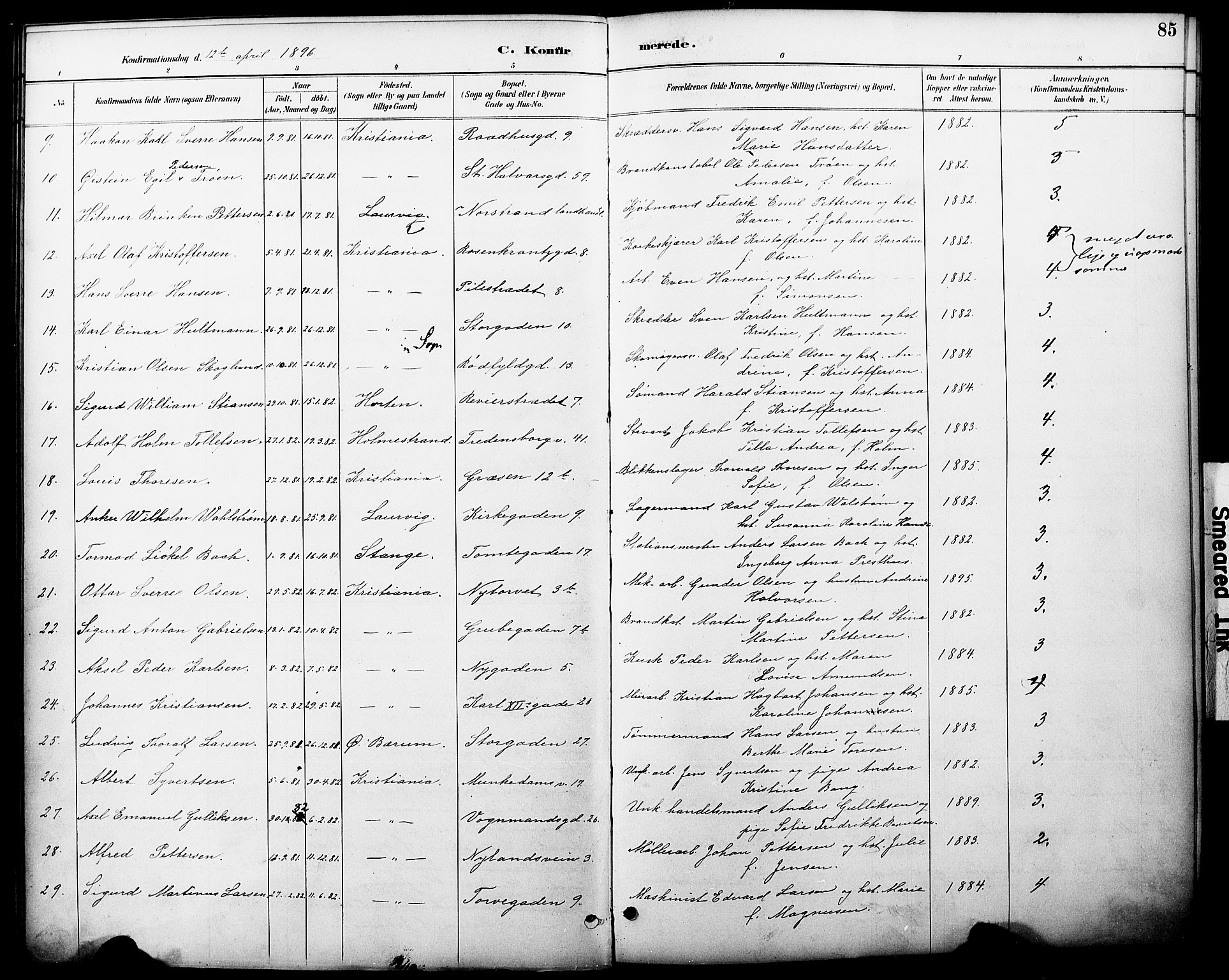 Oslo domkirke Kirkebøker, AV/SAO-A-10752/F/Fa/L0030: Parish register (official) no. 30, 1887-1918, p. 85