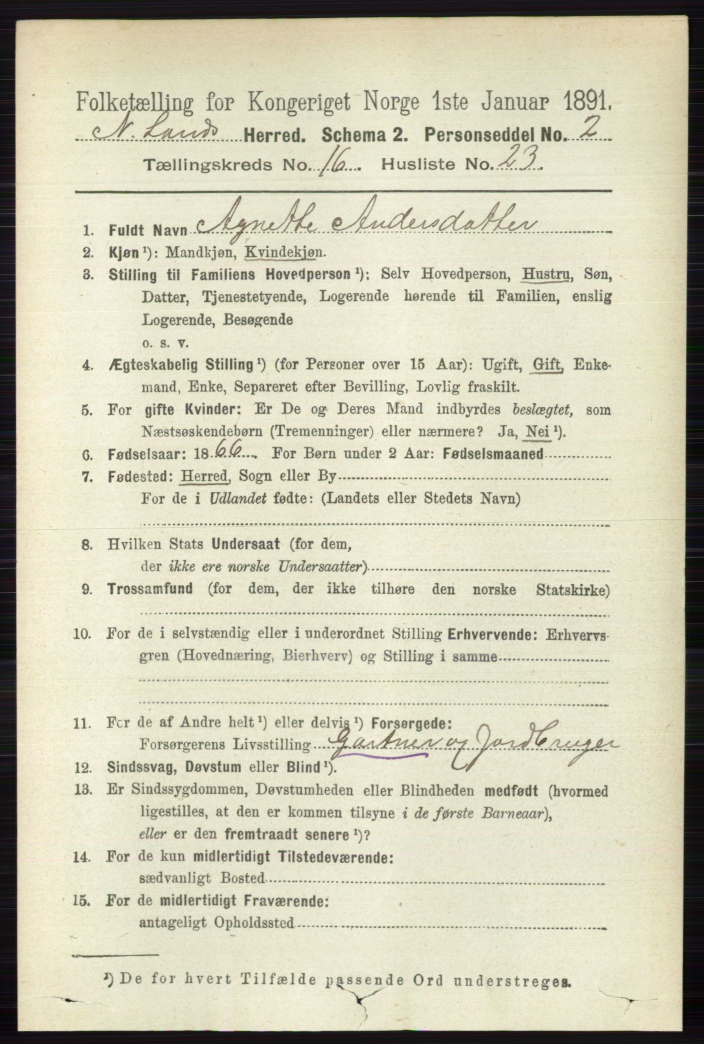 RA, 1891 census for 0538 Nordre Land, 1891, p. 4267