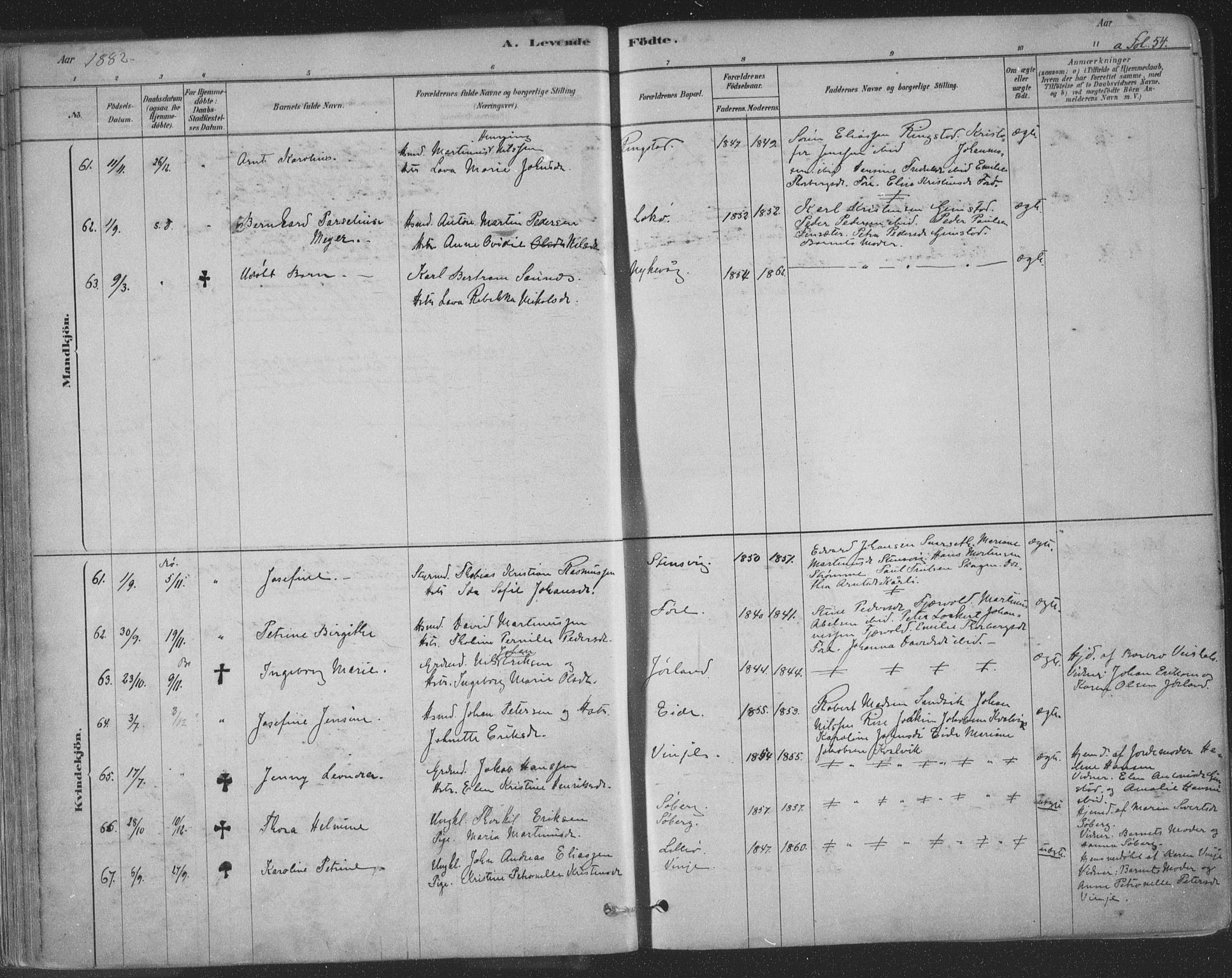 Ministerialprotokoller, klokkerbøker og fødselsregistre - Nordland, AV/SAT-A-1459/891/L1302: Parish register (official) no. 891A07, 1878-1895, p. 54