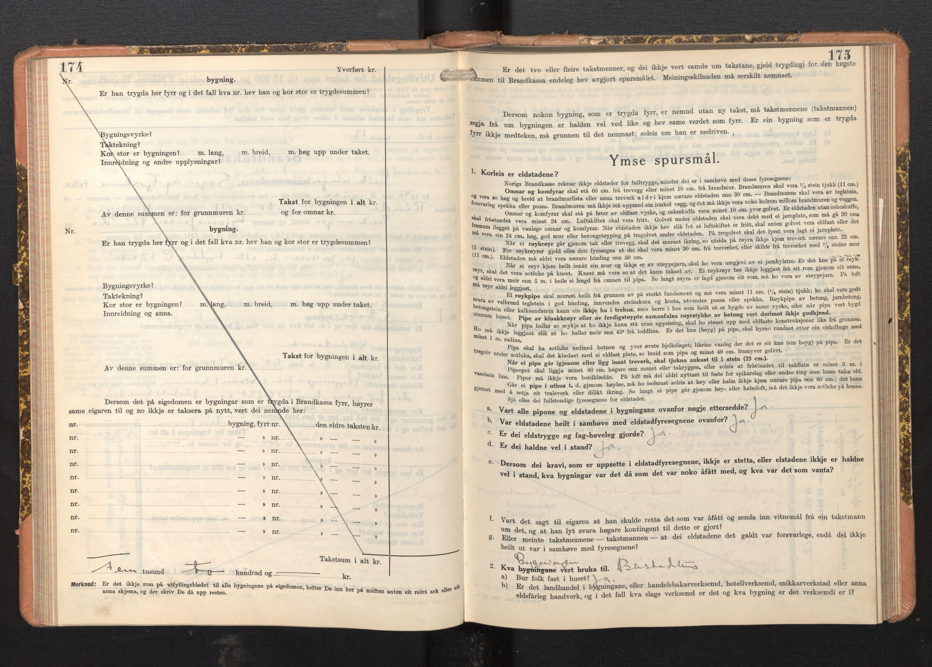 Lensmannen i Leikanger, SAB/A-29201/0012/L0008: Branntakstprotokoll, skjematakst, 1937-1946, p. 174-175