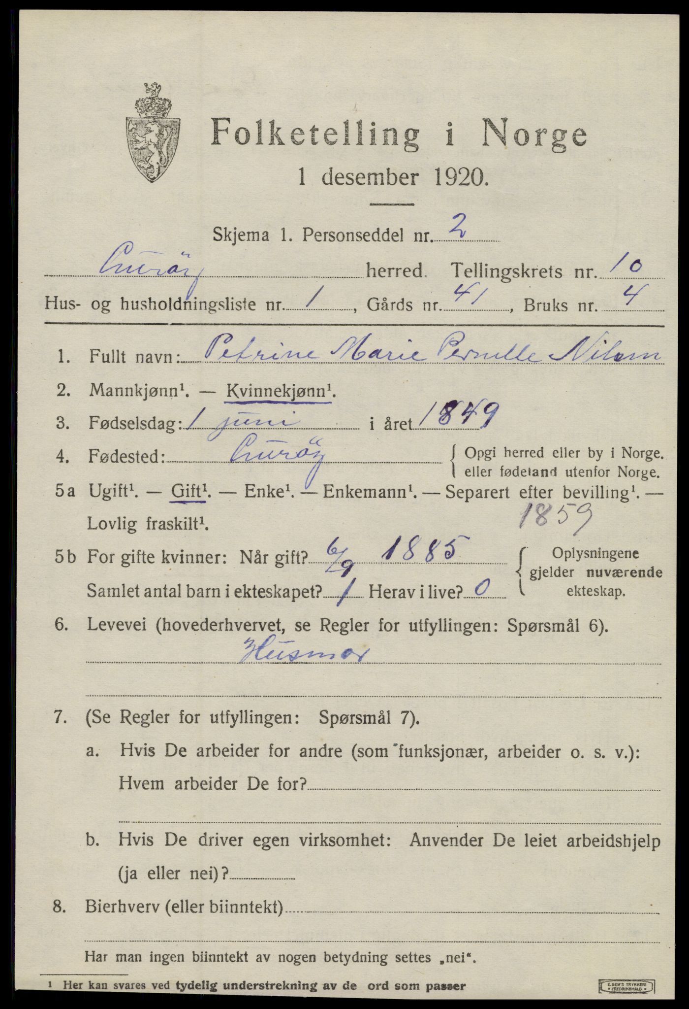 SAT, 1920 census for Lurøy, 1920, p. 4425