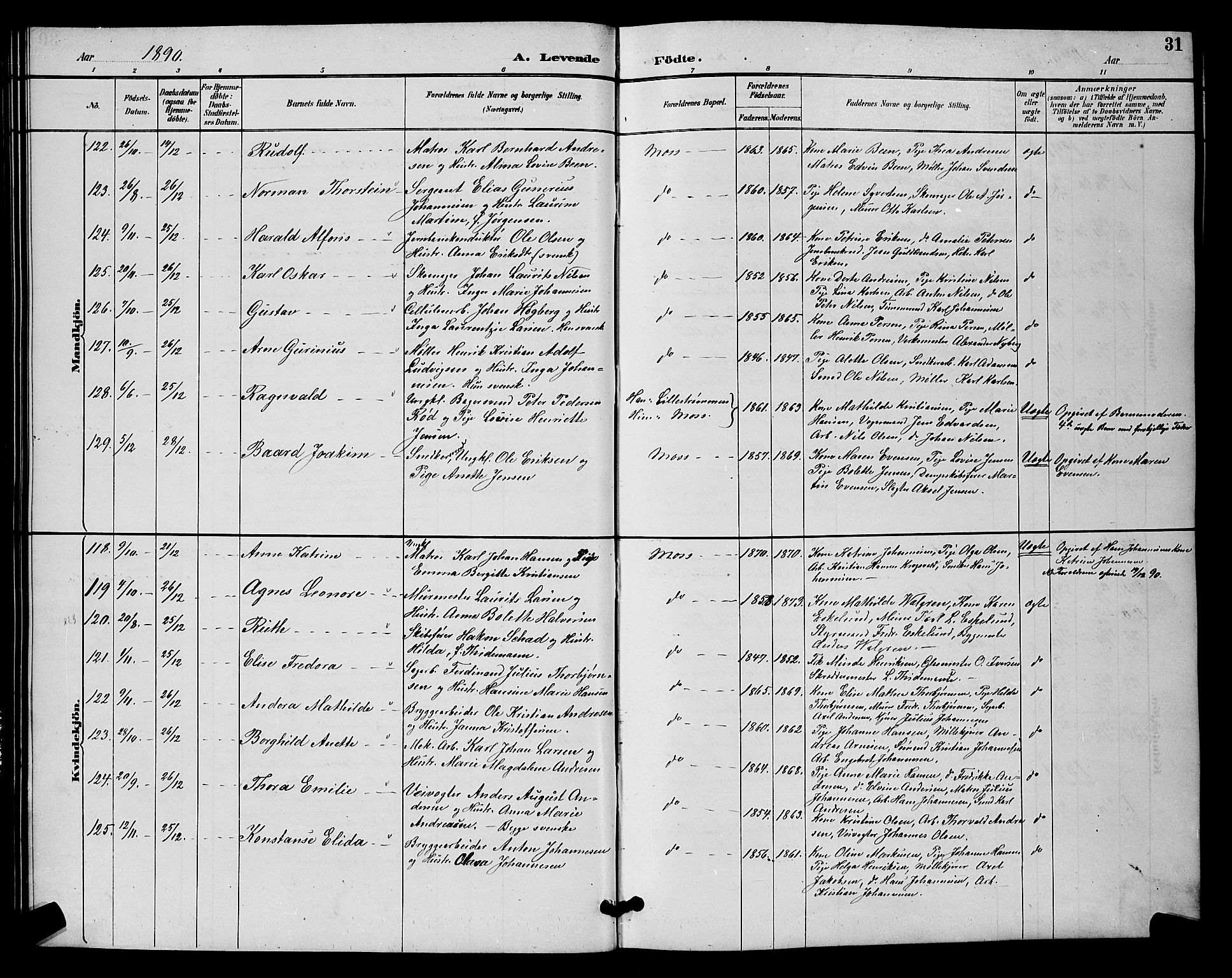 Moss prestekontor Kirkebøker, AV/SAO-A-2003/G/Ga/L0006: Parish register (copy) no. I 6, 1889-1900, p. 31