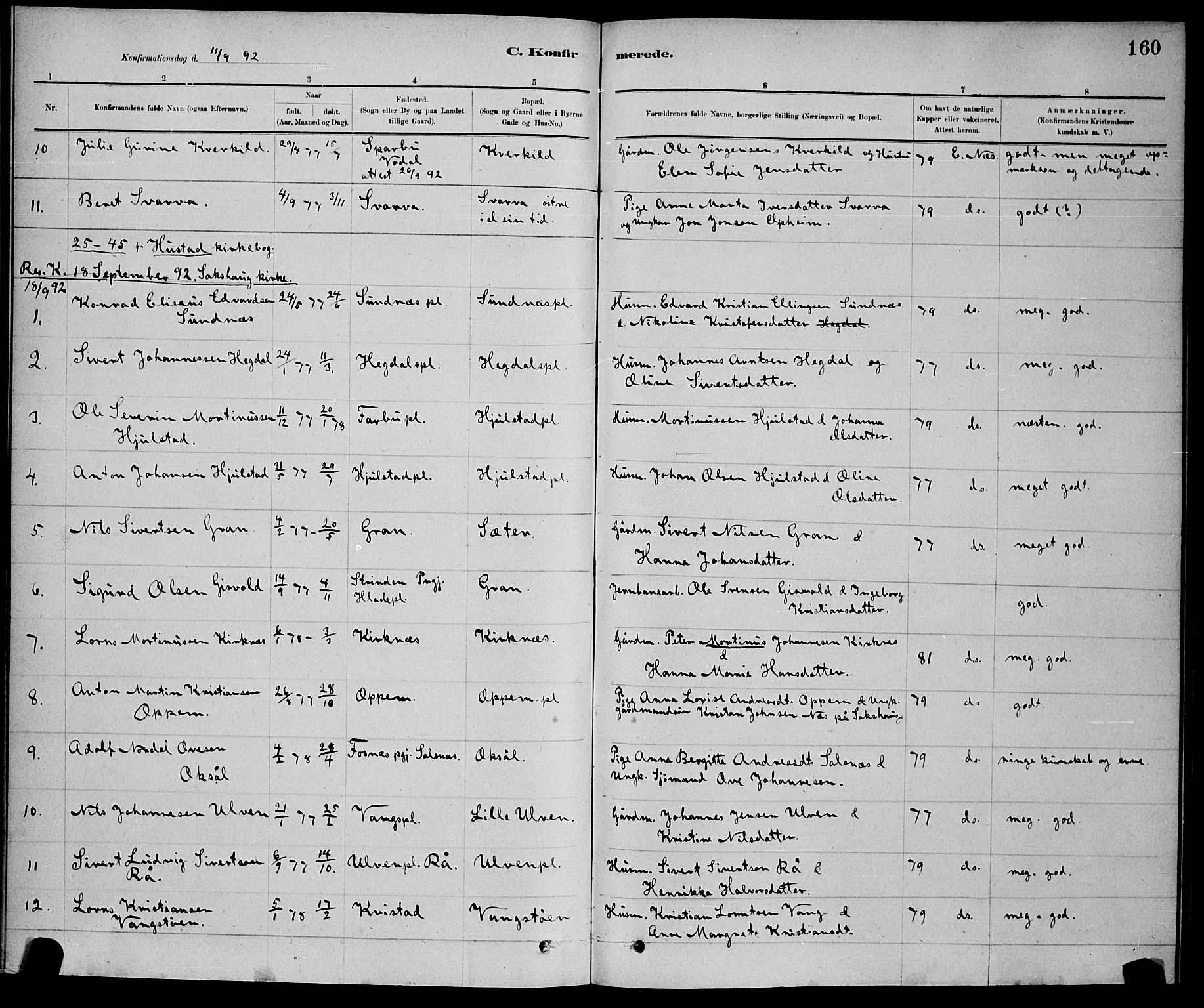 Ministerialprotokoller, klokkerbøker og fødselsregistre - Nord-Trøndelag, AV/SAT-A-1458/730/L0301: Parish register (copy) no. 730C04, 1880-1897, p. 160