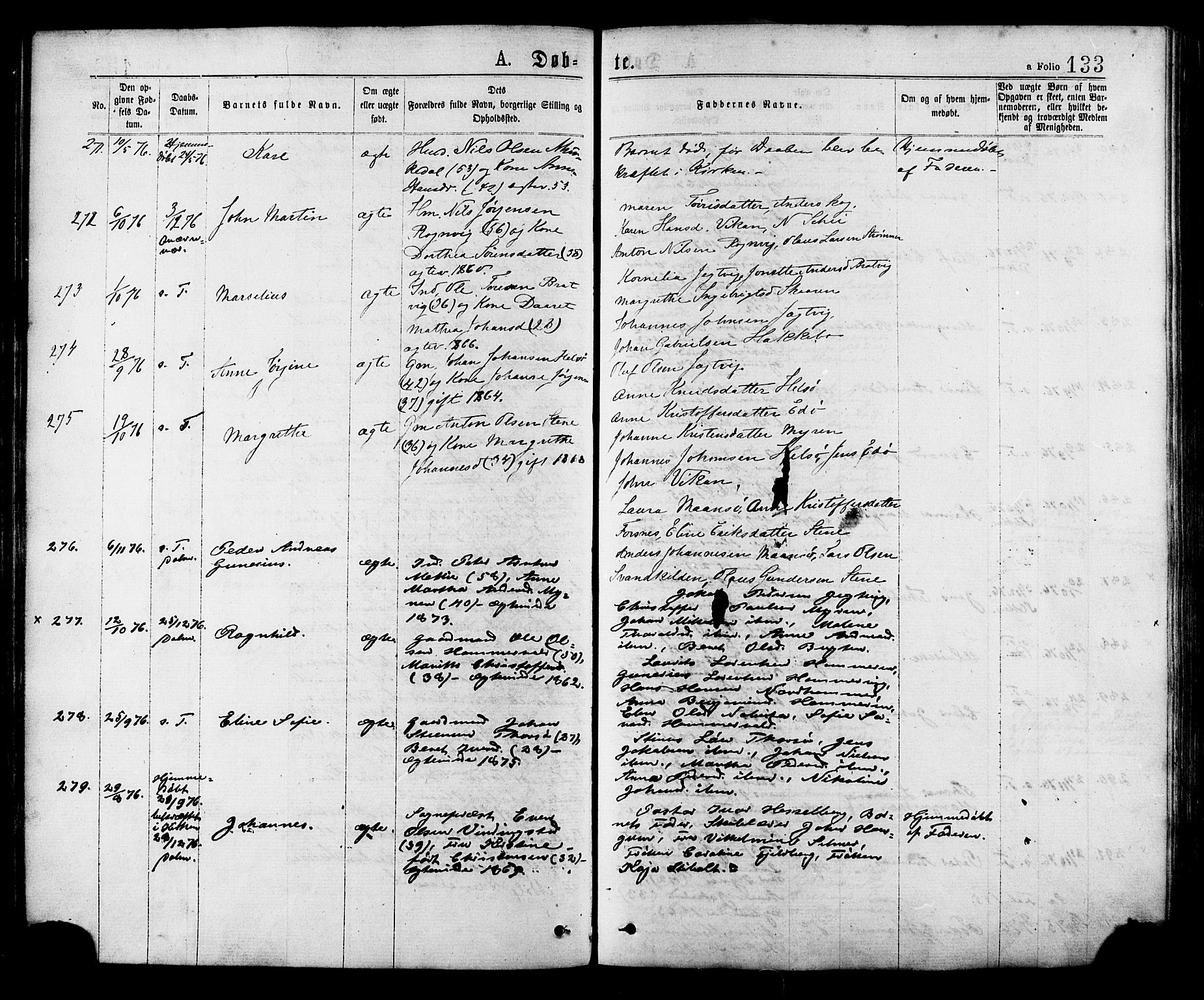 Ministerialprotokoller, klokkerbøker og fødselsregistre - Sør-Trøndelag, SAT/A-1456/634/L0532: Parish register (official) no. 634A08, 1871-1881, p. 133