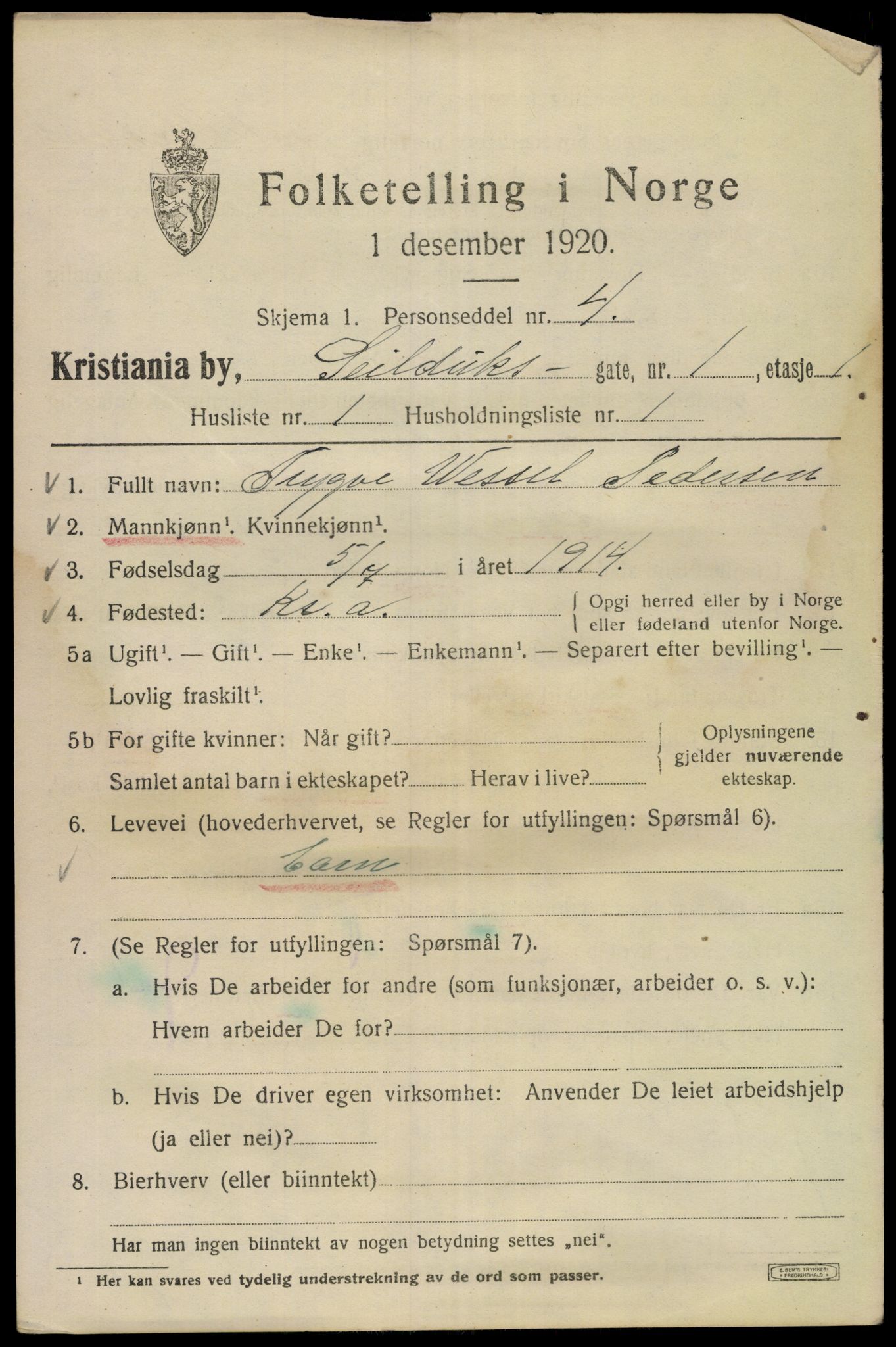 SAO, 1920 census for Kristiania, 1920, p. 505591