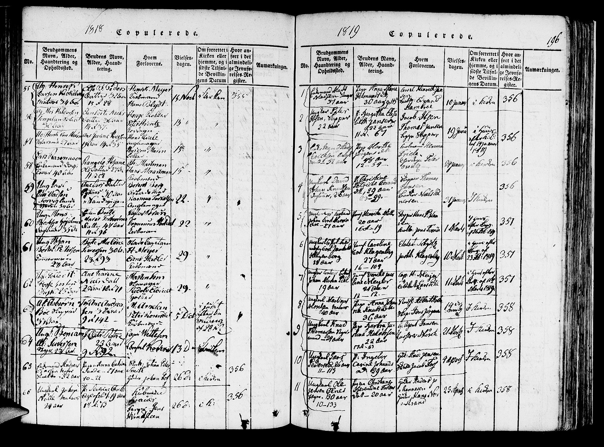 Domkirken sokneprestembete, SAB/A-74801/H/Haa/L0010: Parish register (official) no. A 10, 1816-1821, p. 196