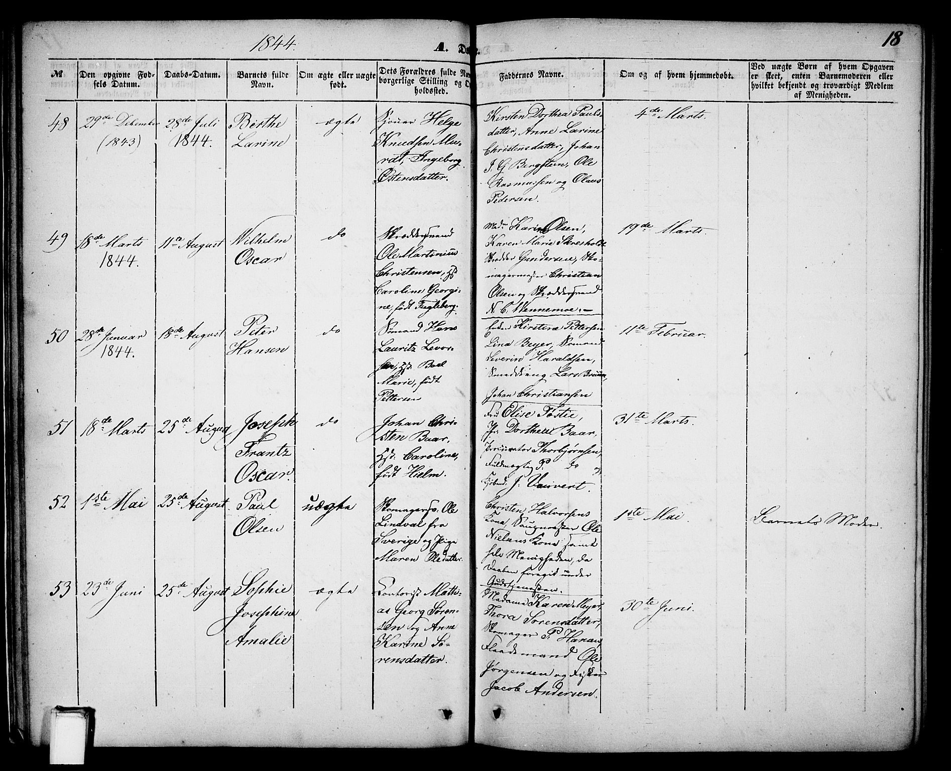 Skien kirkebøker, AV/SAKO-A-302/G/Ga/L0004: Parish register (copy) no. 4, 1843-1867, p. 18