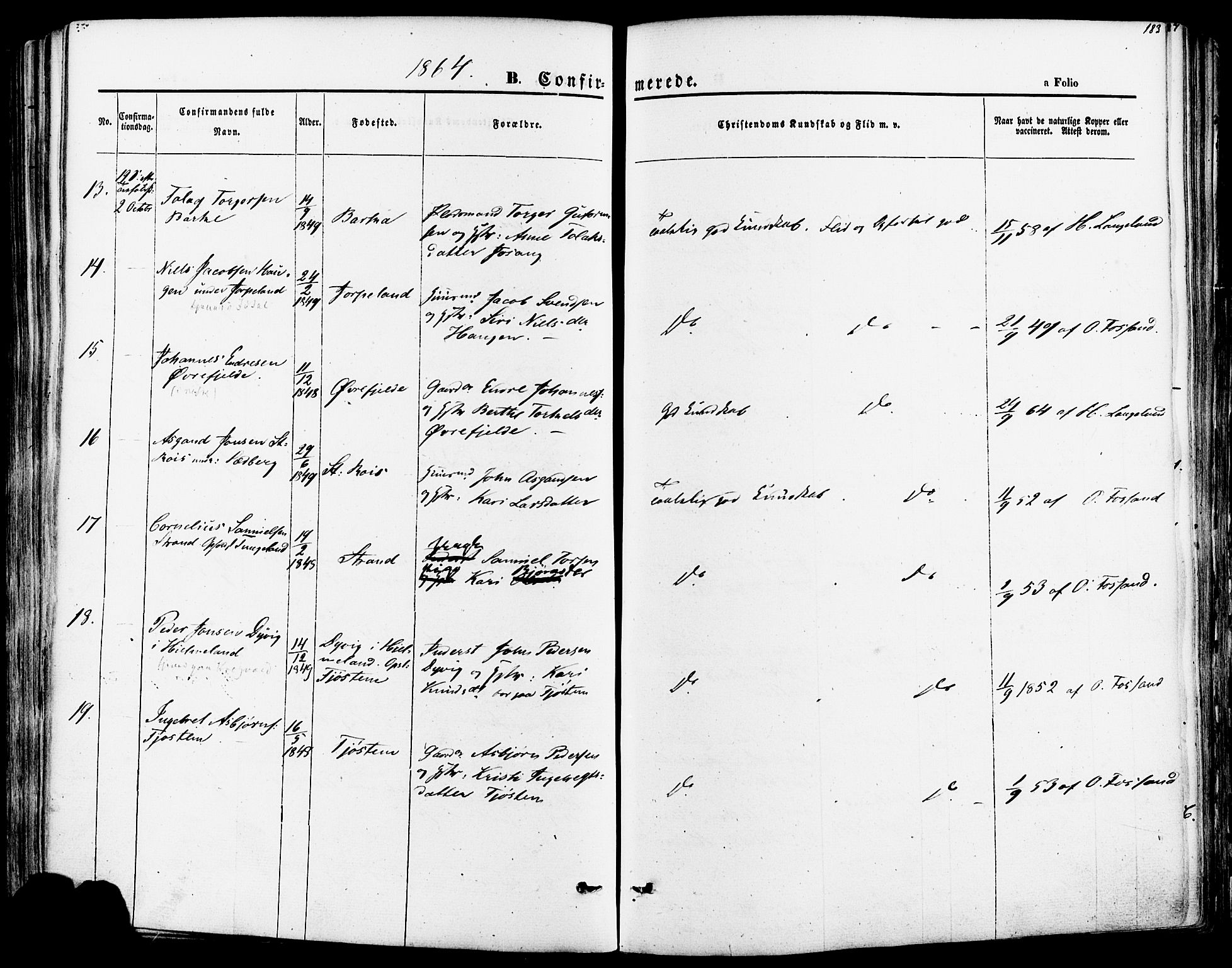 Strand sokneprestkontor, AV/SAST-A-101828/H/Ha/Haa/L0007: Parish register (official) no. A 7, 1855-1881, p. 183