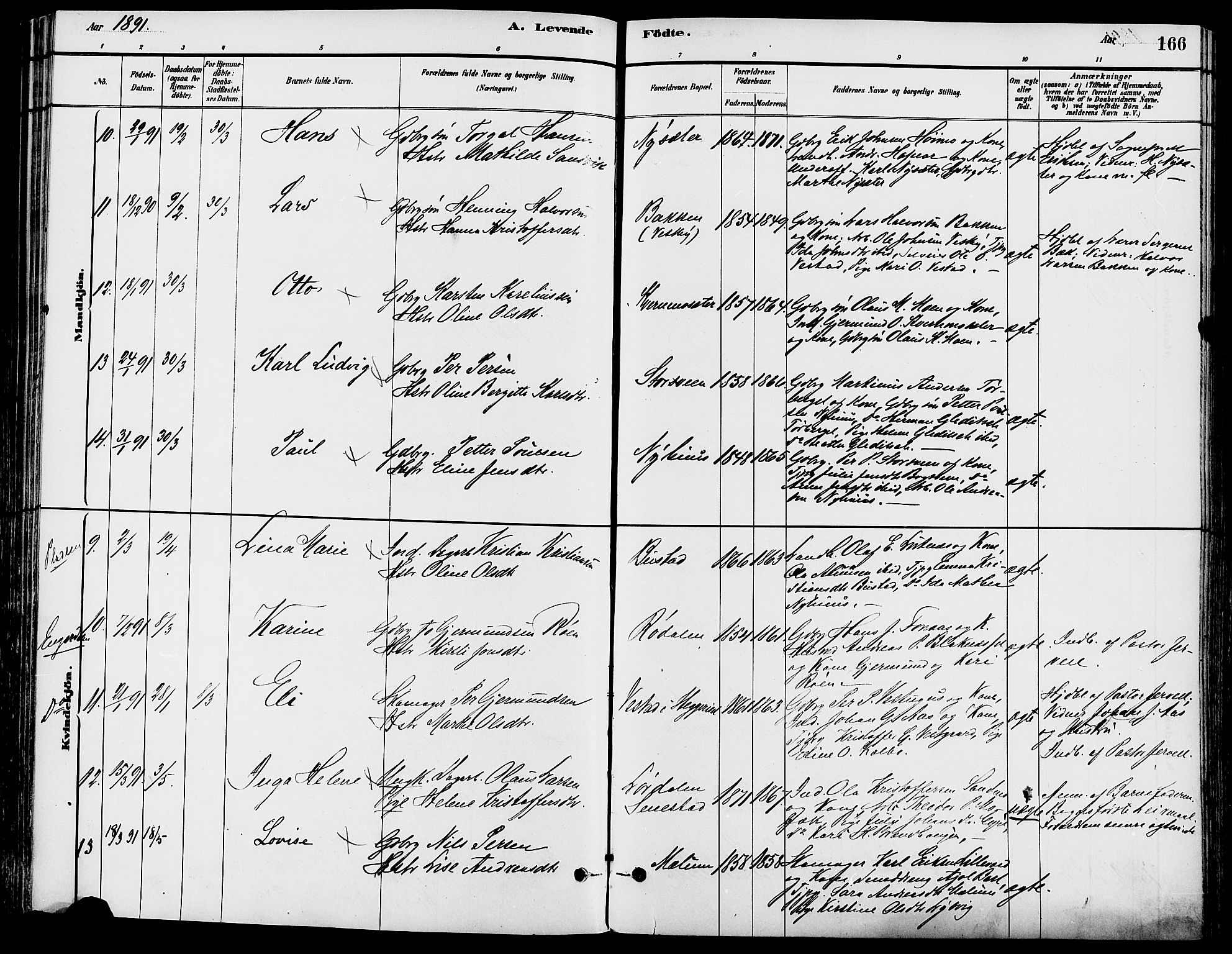 Trysil prestekontor, AV/SAH-PREST-046/H/Ha/Haa/L0008: Parish register (official) no. 8, 1881-1897, p. 166