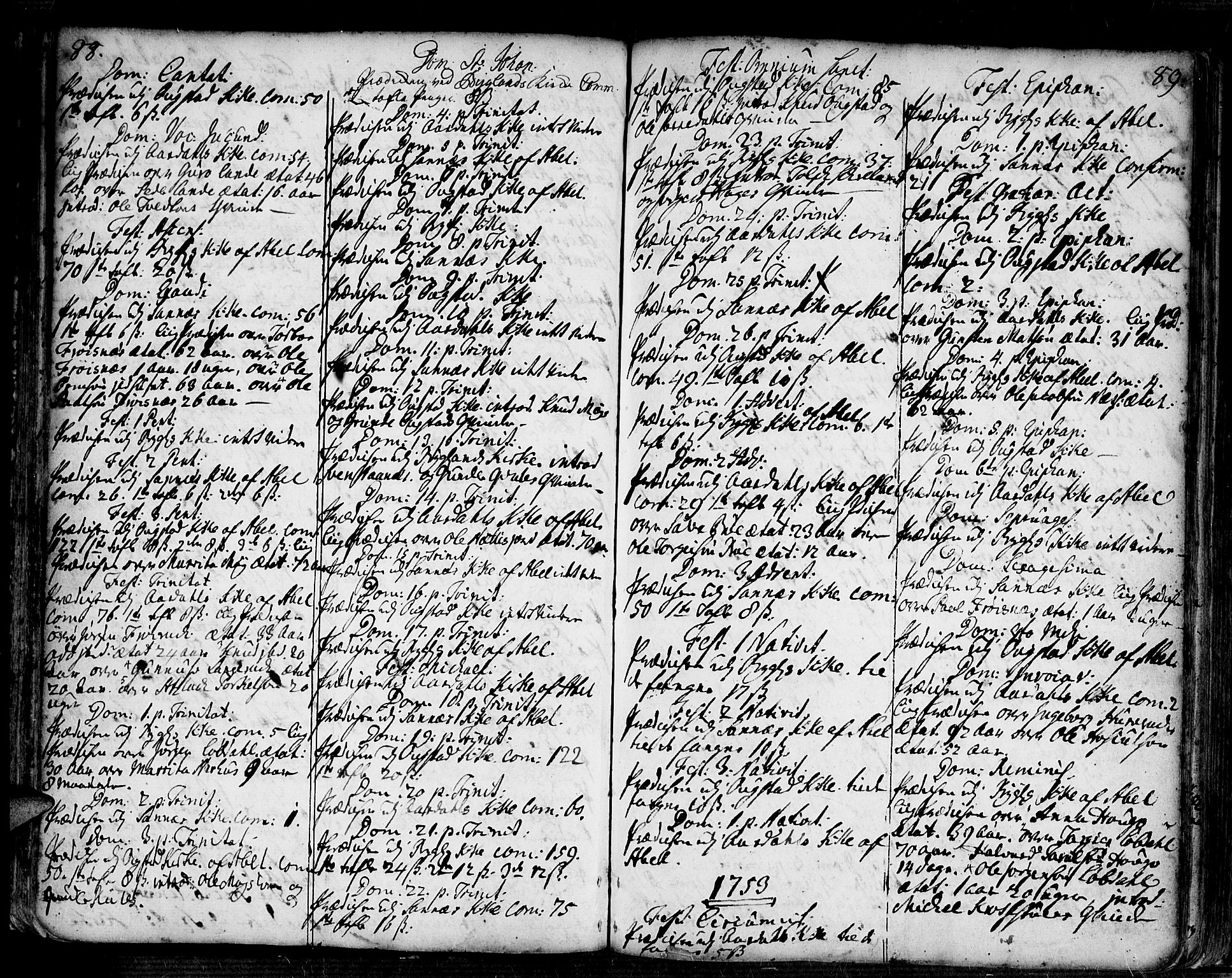 Bygland sokneprestkontor, SAK/1111-0006/F/Fa/Fab/L0001: Parish register (official) no. A 1, 1725-1766, p. 88-89