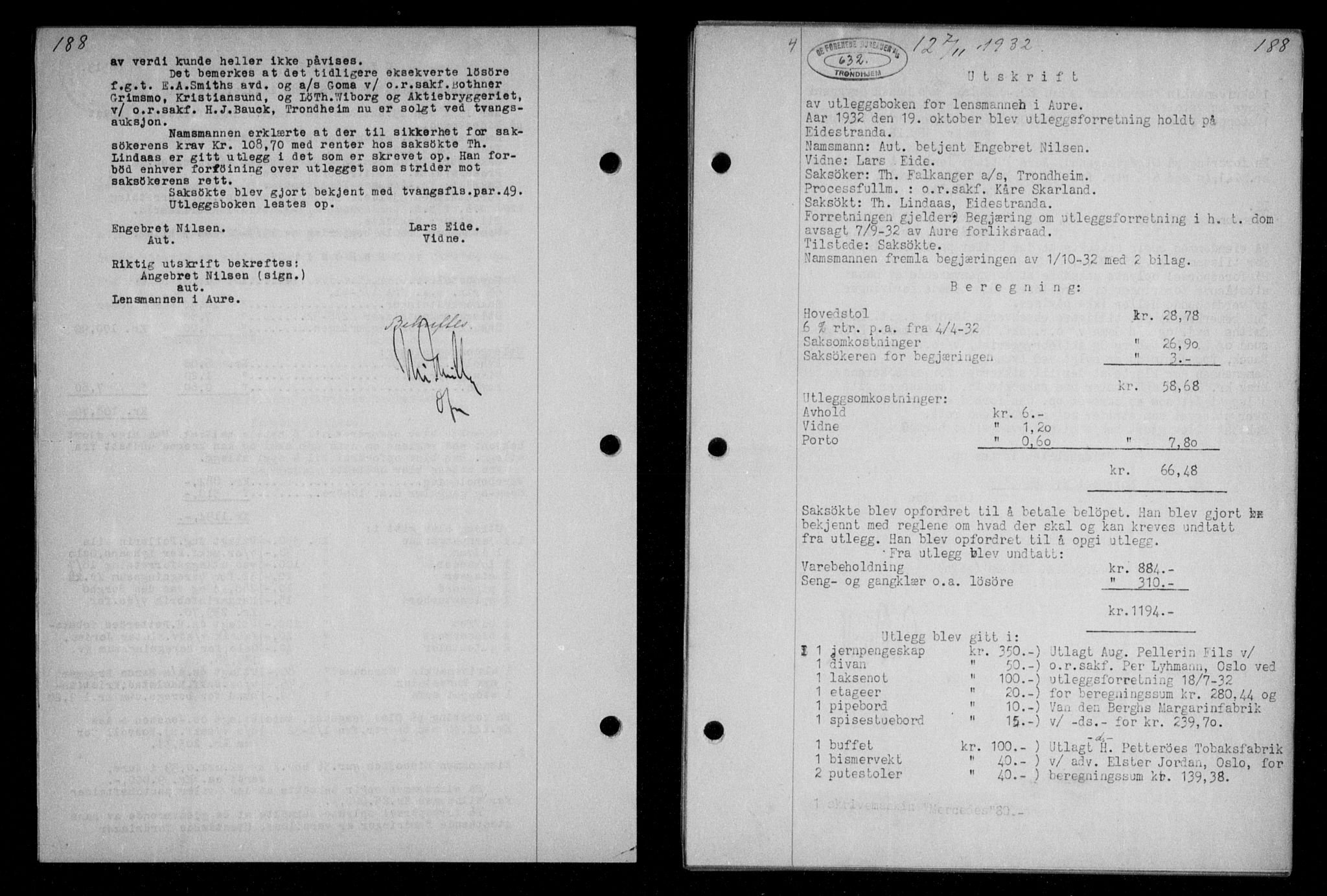 Nordmøre sorenskriveri, AV/SAT-A-4132/1/2/2Ca/L0076: Mortgage book no. 66, 1932-1933, Deed date: 07.11.1932