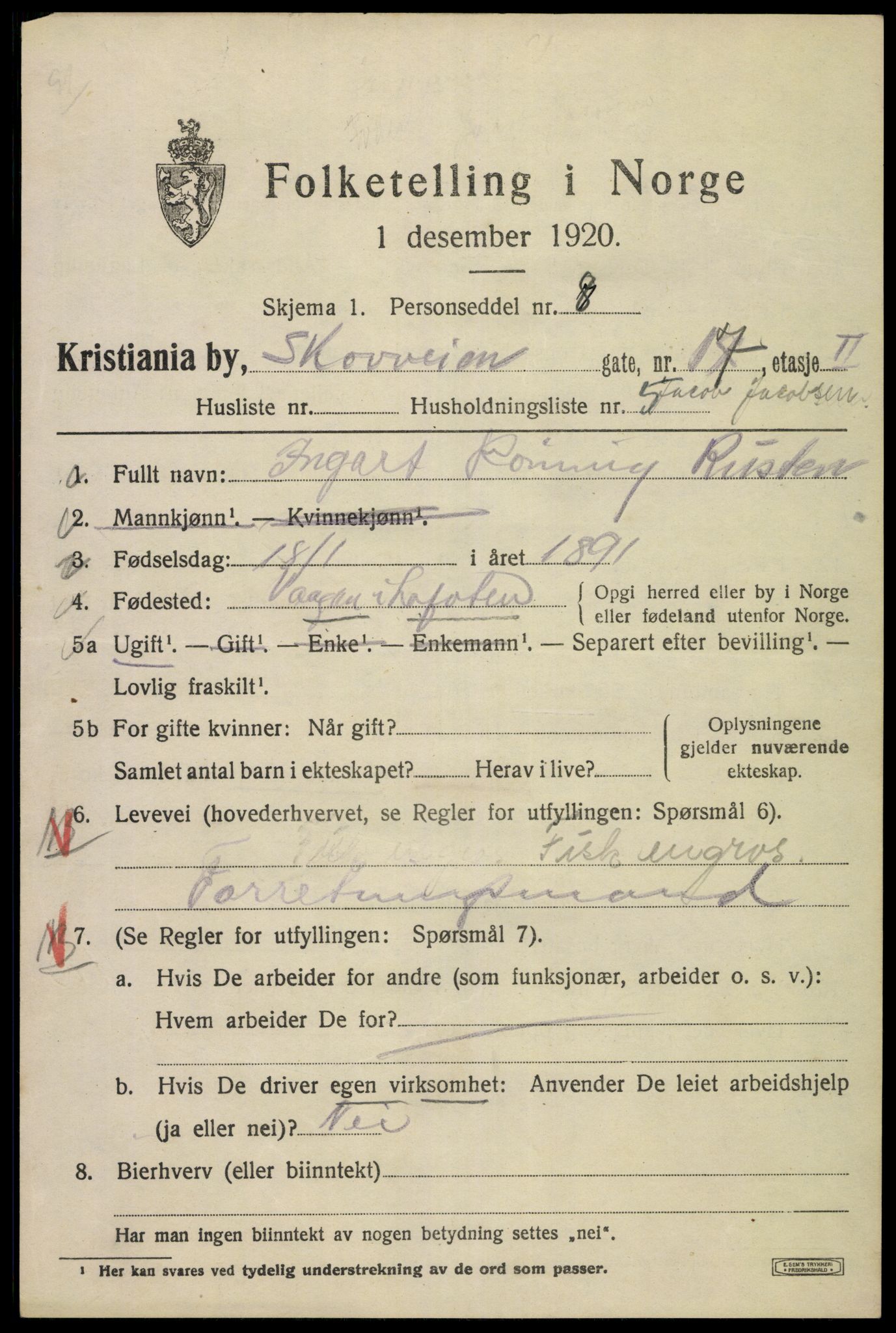 SAO, 1920 census for Kristiania, 1920, p. 516387