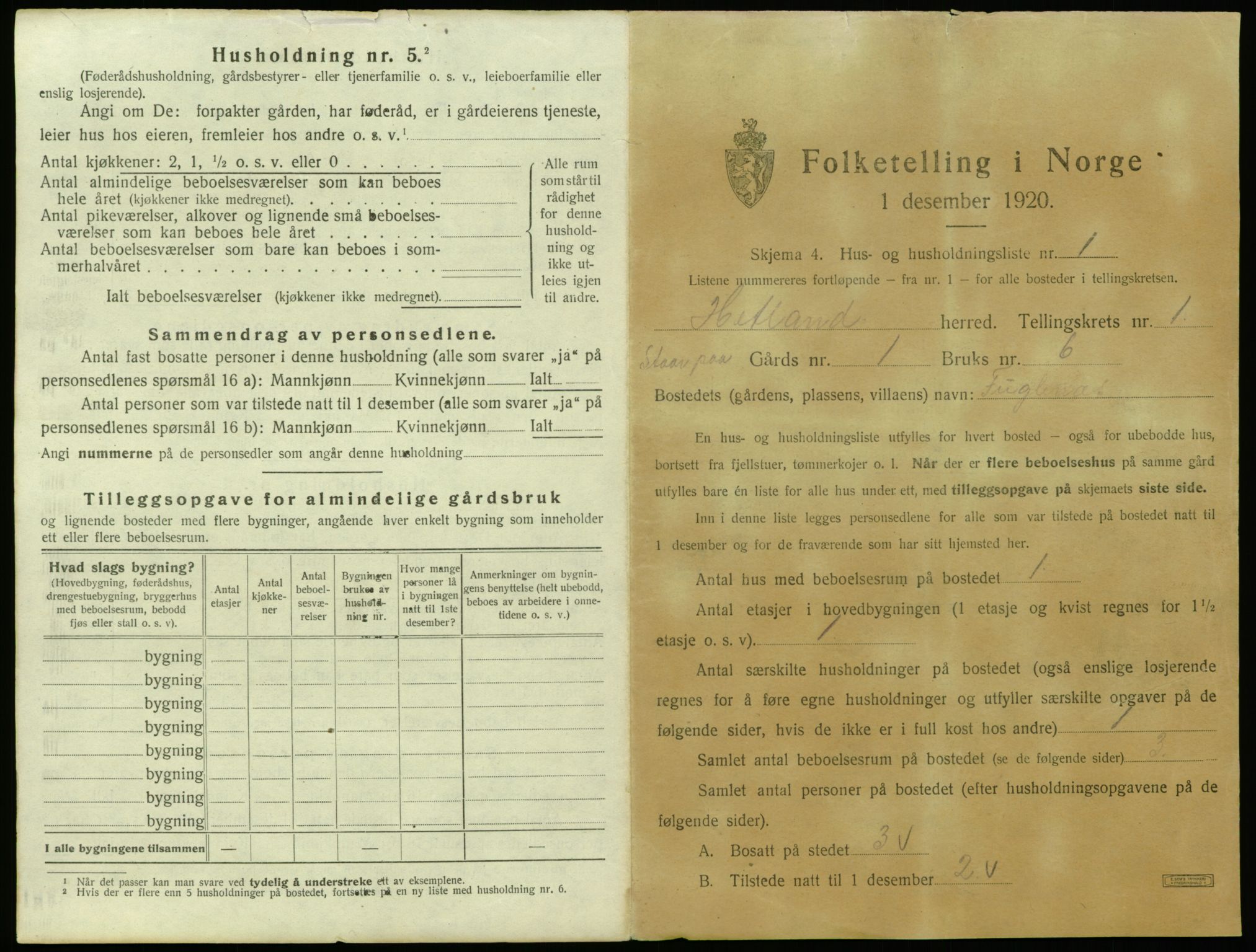 SAST, 1920 census for Hetland, 1920, p. 163