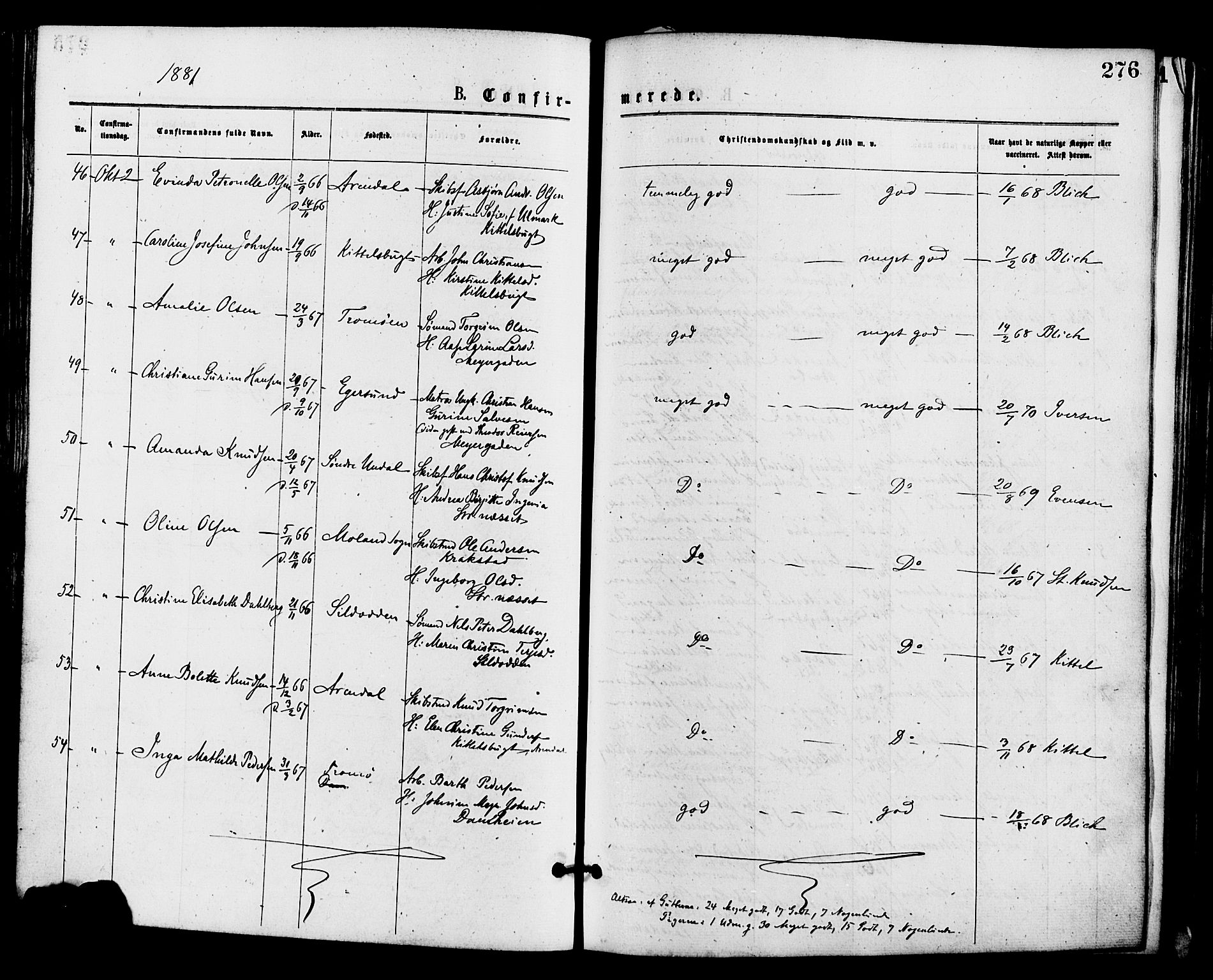 Barbu sokneprestkontor, AV/SAK-1111-0003/F/Fa/L0001: Parish register (official) no. A 1 /1, 1878-1883, p. 276