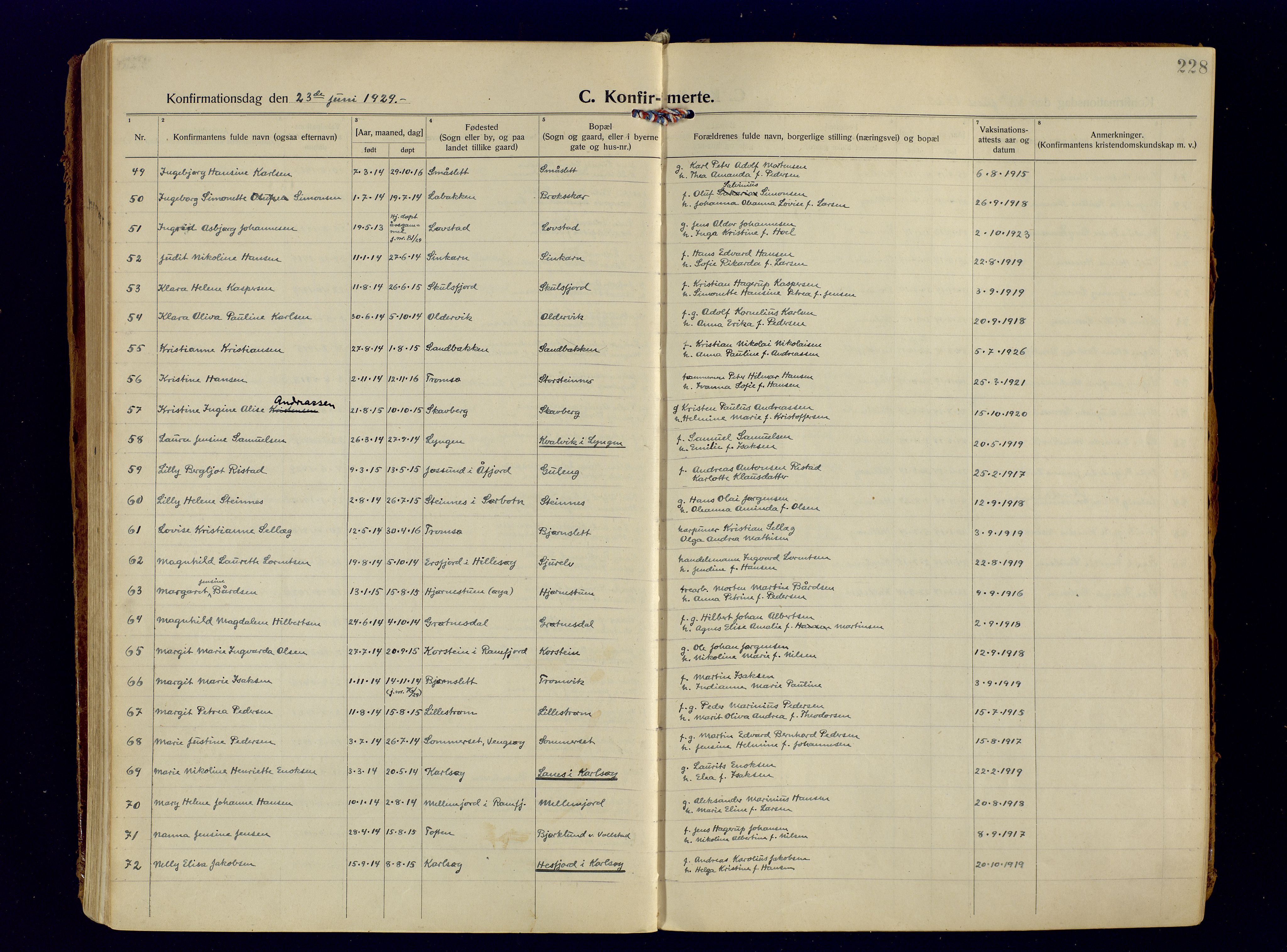 Tromsøysund sokneprestkontor, SATØ/S-1304/G/Ga/L0009kirke: Parish register (official) no. 9, 1922-1934, p. 228