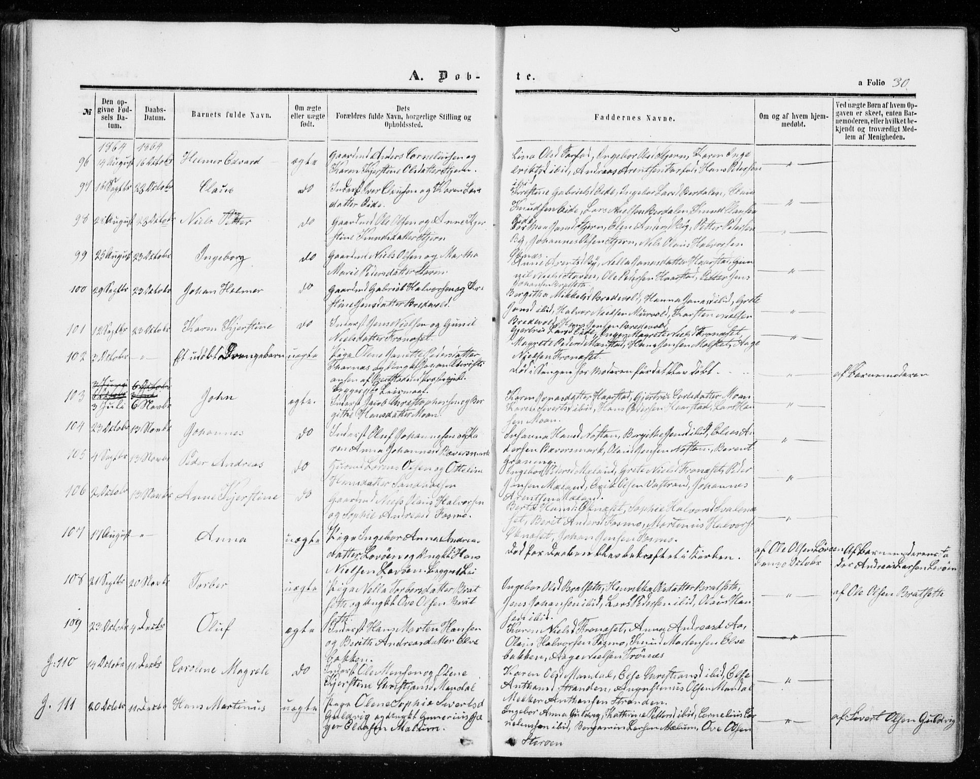 Ministerialprotokoller, klokkerbøker og fødselsregistre - Sør-Trøndelag, SAT/A-1456/655/L0678: Parish register (official) no. 655A07, 1861-1873, p. 30