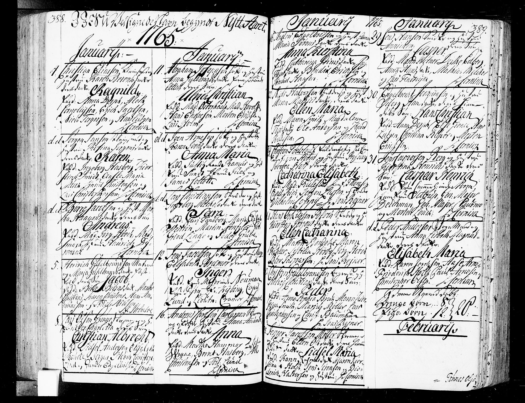 Oslo domkirke Kirkebøker, SAO/A-10752/F/Fa/L0004: Parish register (official) no. 4, 1743-1786, p. 388-389