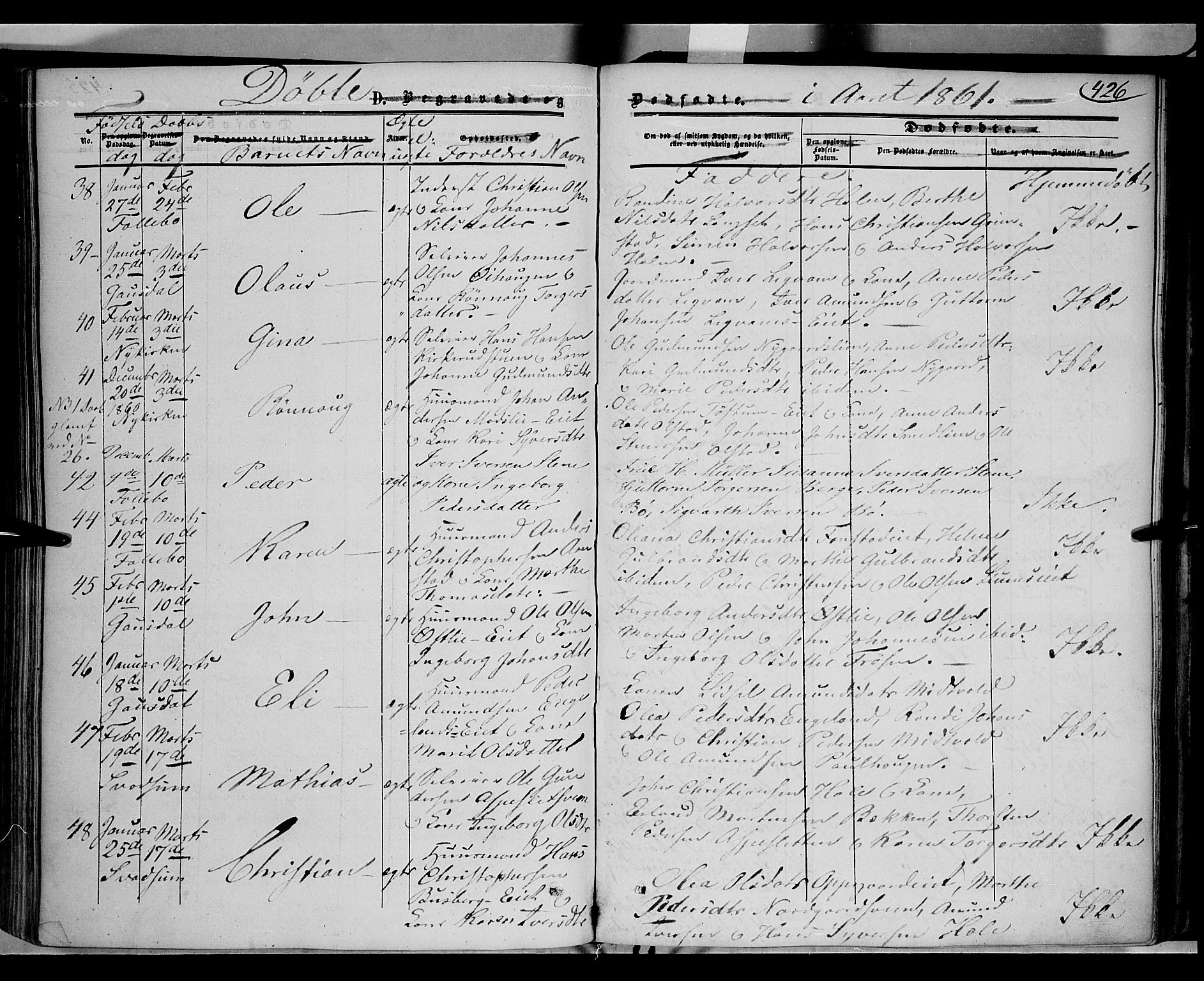 Gausdal prestekontor, SAH/PREST-090/H/Ha/Haa/L0008: Parish register (official) no. 8, 1850-1861, p. 426