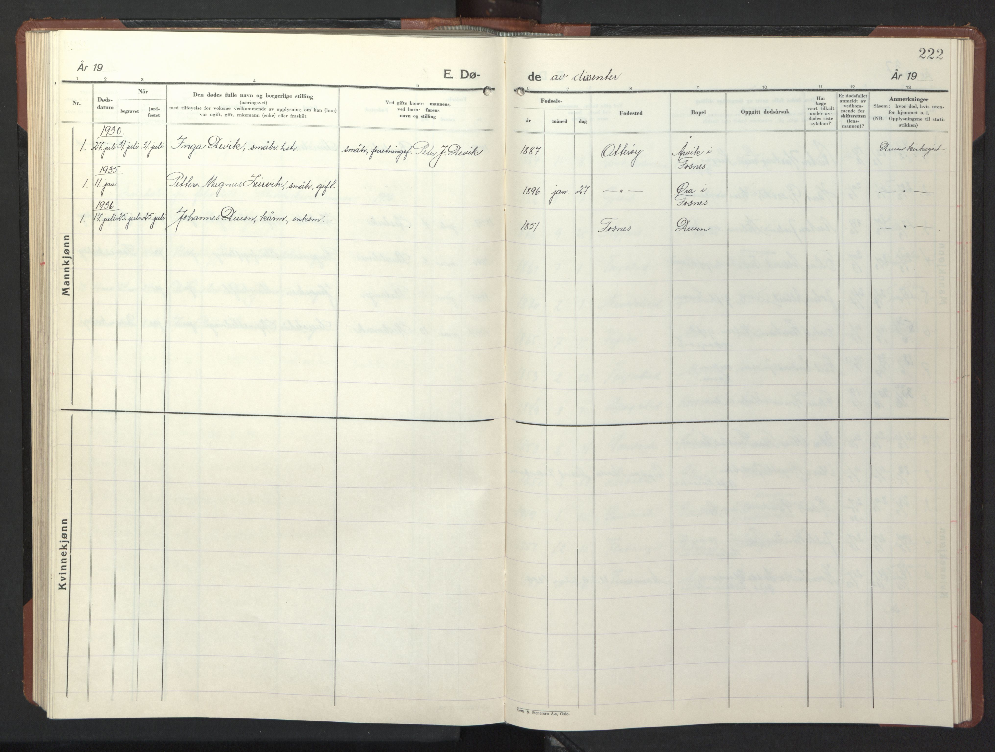 Ministerialprotokoller, klokkerbøker og fødselsregistre - Nord-Trøndelag, SAT/A-1458/773/L0625: Parish register (copy) no. 773C01, 1910-1952, p. 222