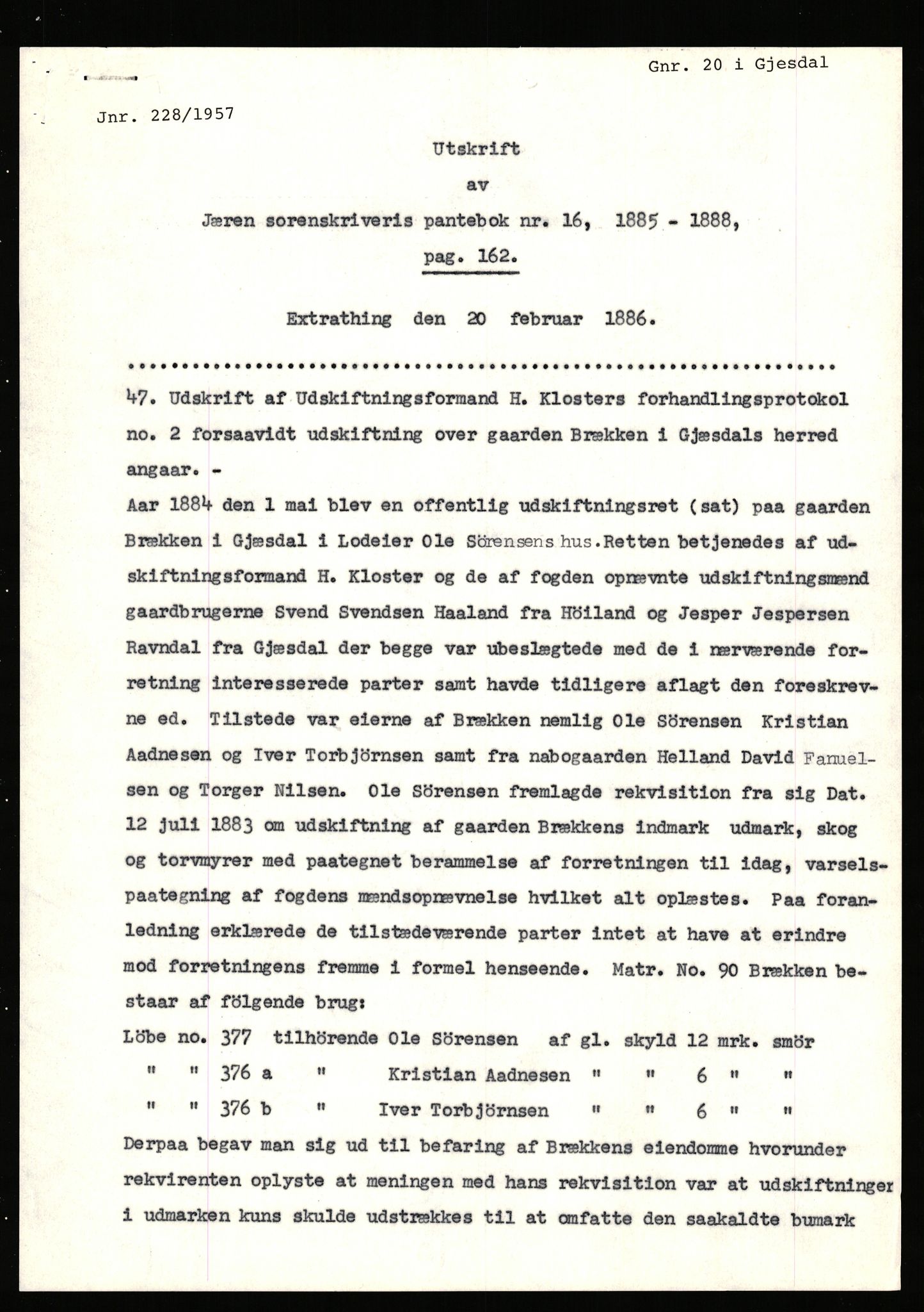 Statsarkivet i Stavanger, SAST/A-101971/03/Y/Yj/L0011: Avskrifter sortert etter gårdsnavn: Bratland i Vikedal - Brommeland, 1750-1930, p. 288