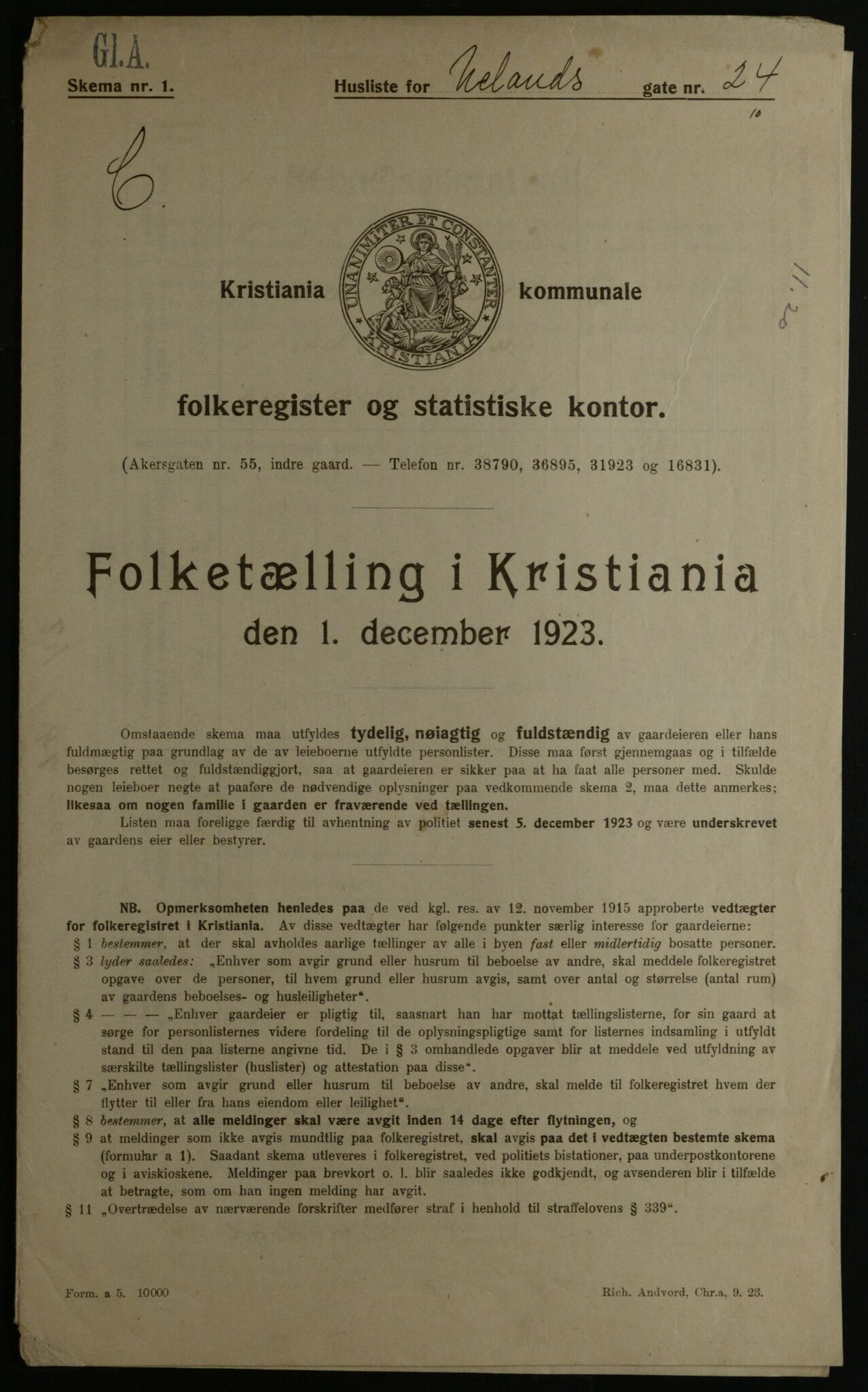 OBA, Municipal Census 1923 for Kristiania, 1923, p. 130988