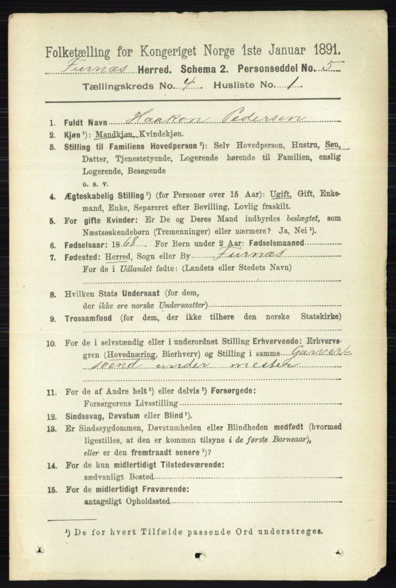 RA, Census 1891 for 0413 Furnes herred, 1891, p. 2464