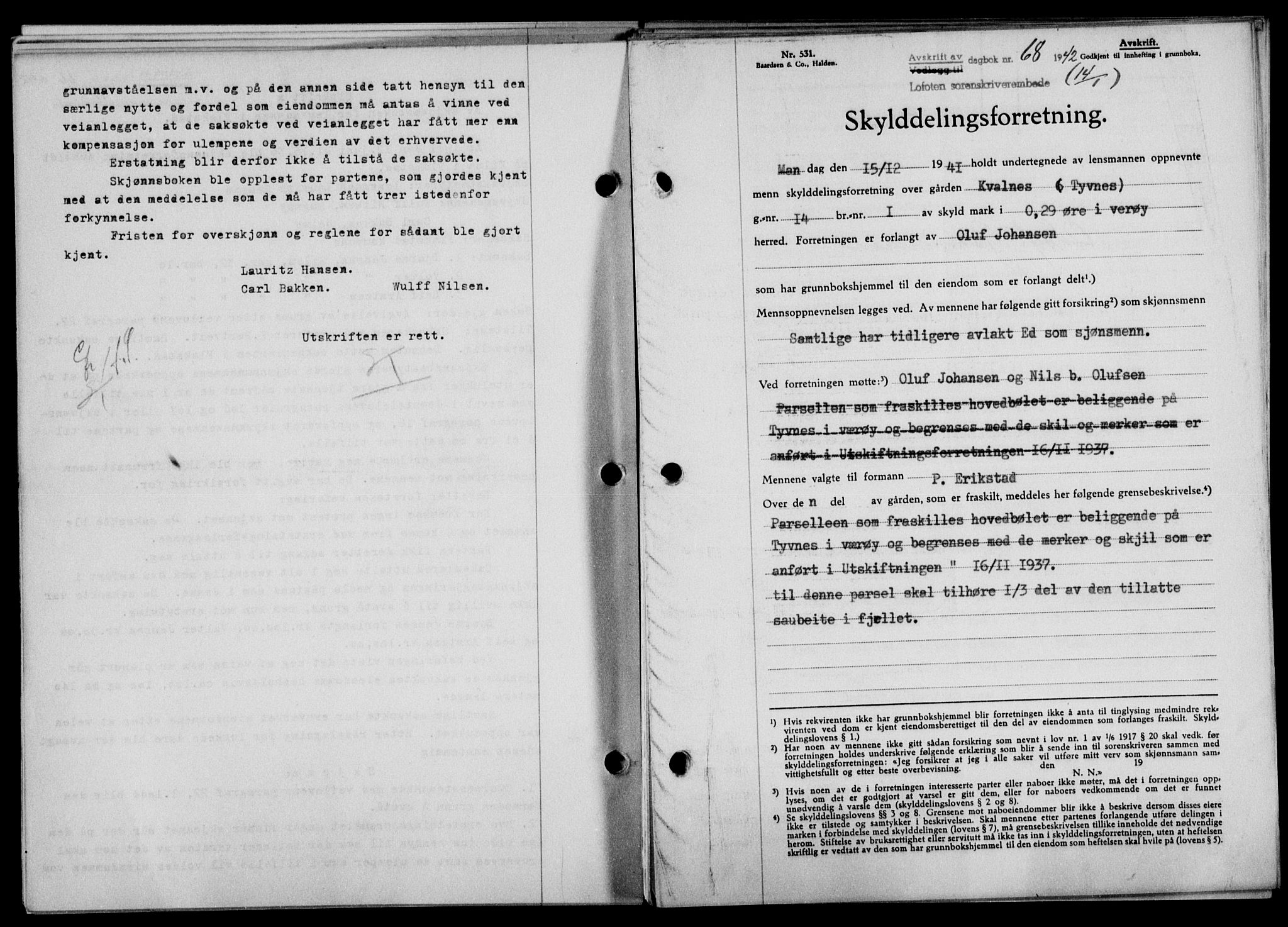 Lofoten sorenskriveri, SAT/A-0017/1/2/2C/L0009a: Mortgage book no. 9a, 1941-1942, Diary no: : 68/1942