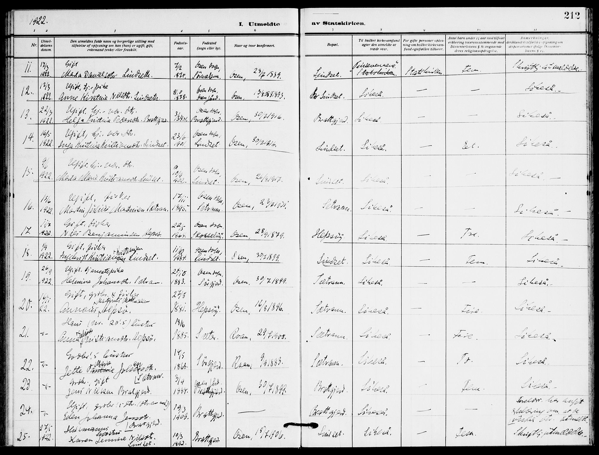 Ministerialprotokoller, klokkerbøker og fødselsregistre - Sør-Trøndelag, SAT/A-1456/658/L0724: Parish register (official) no. 658A03, 1912-1924, p. 212