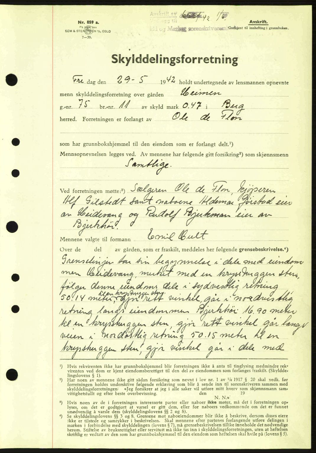 Idd og Marker sorenskriveri, AV/SAO-A-10283/G/Gb/Gbb/L0005: Mortgage book no. A5, 1941-1943, Diary no: : 666/1942
