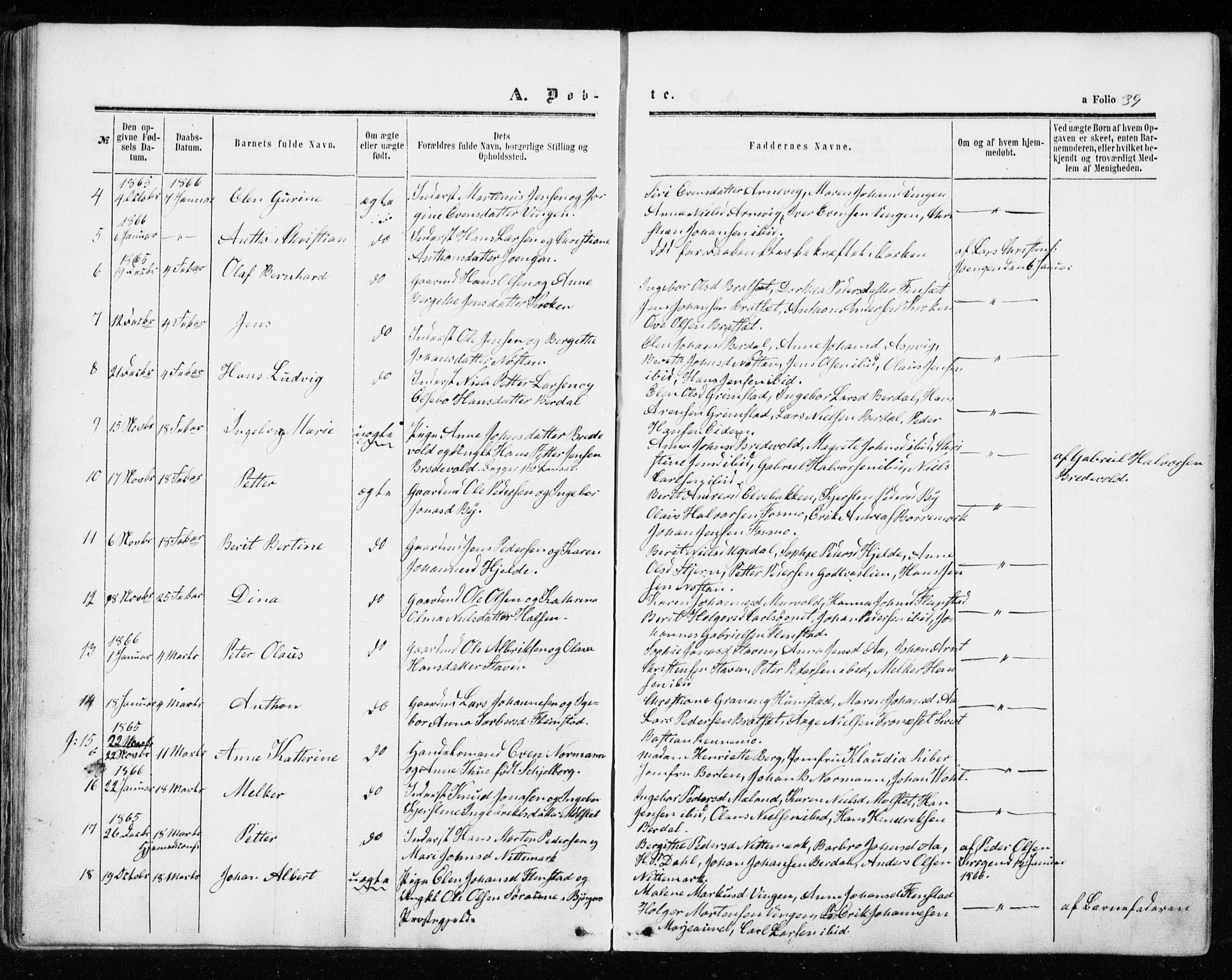 Ministerialprotokoller, klokkerbøker og fødselsregistre - Sør-Trøndelag, SAT/A-1456/655/L0678: Parish register (official) no. 655A07, 1861-1873, p. 39