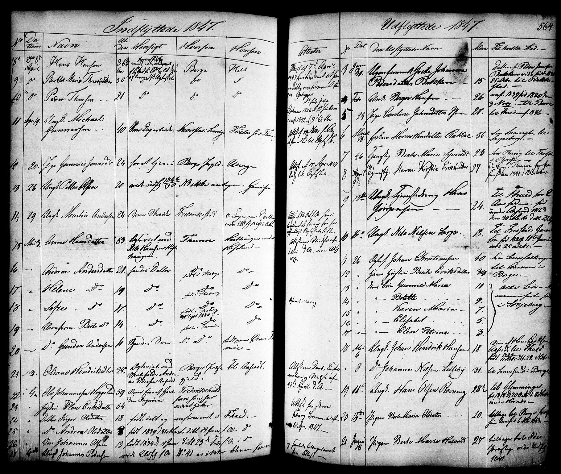 Skjeberg prestekontor Kirkebøker, AV/SAO-A-10923/F/Fa/L0006: Parish register (official) no. I 6, 1846-1858, p. 564