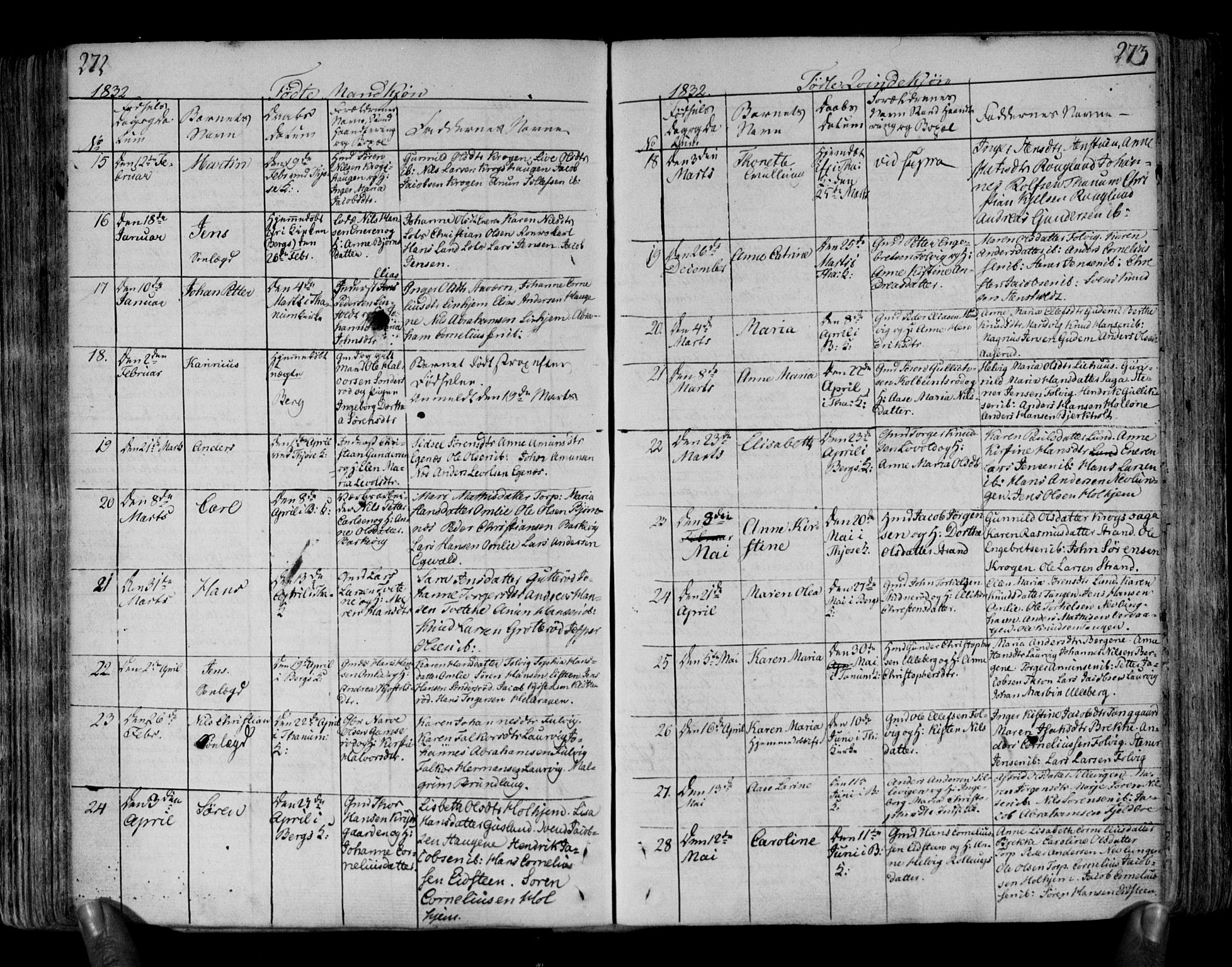 Brunlanes kirkebøker, AV/SAKO-A-342/F/Fa/L0002: Parish register (official) no. I 2, 1802-1834, p. 272-273