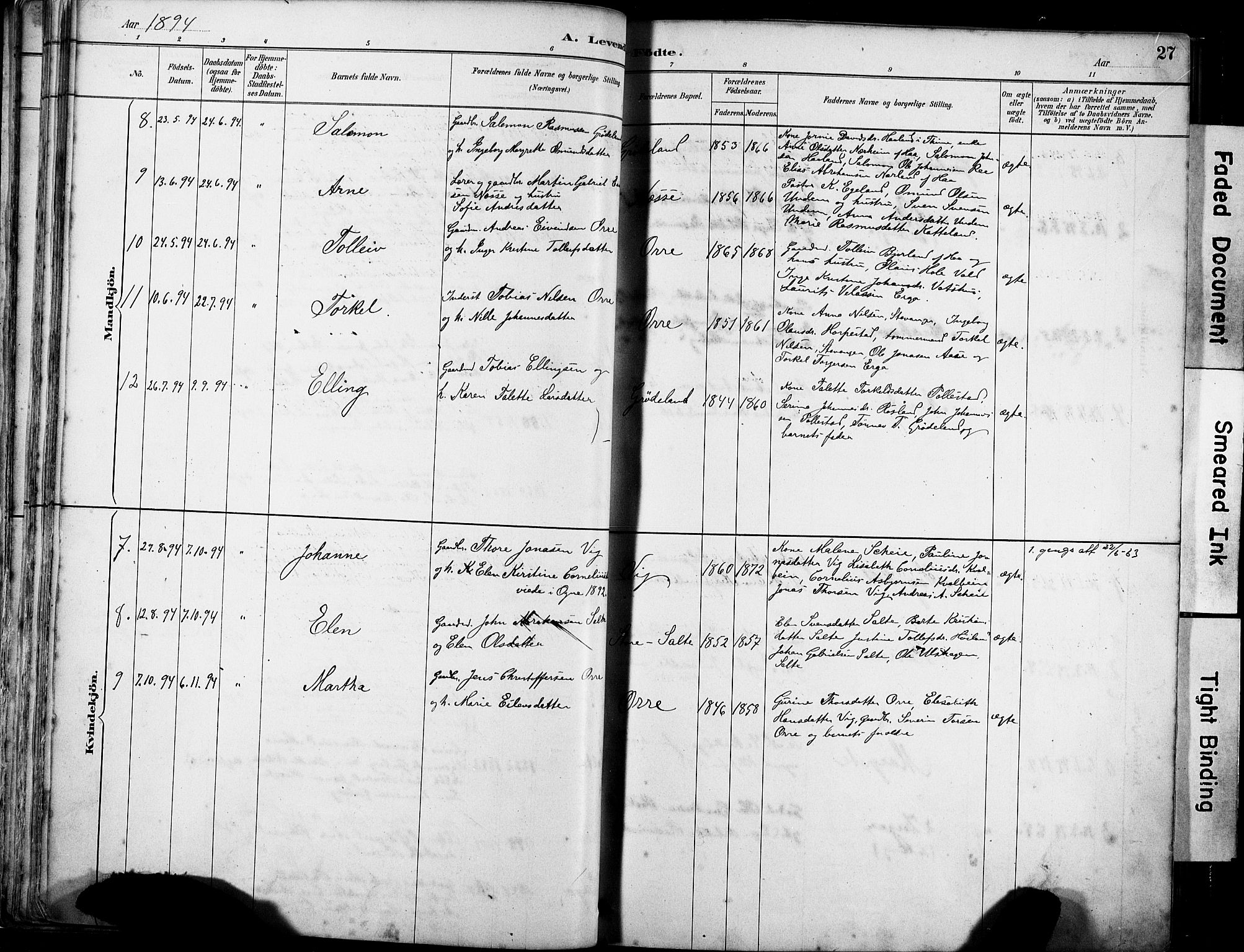 Klepp sokneprestkontor, AV/SAST-A-101803/001/3/30BA/L0007: Parish register (official) no. A 8, 1886-1912, p. 27