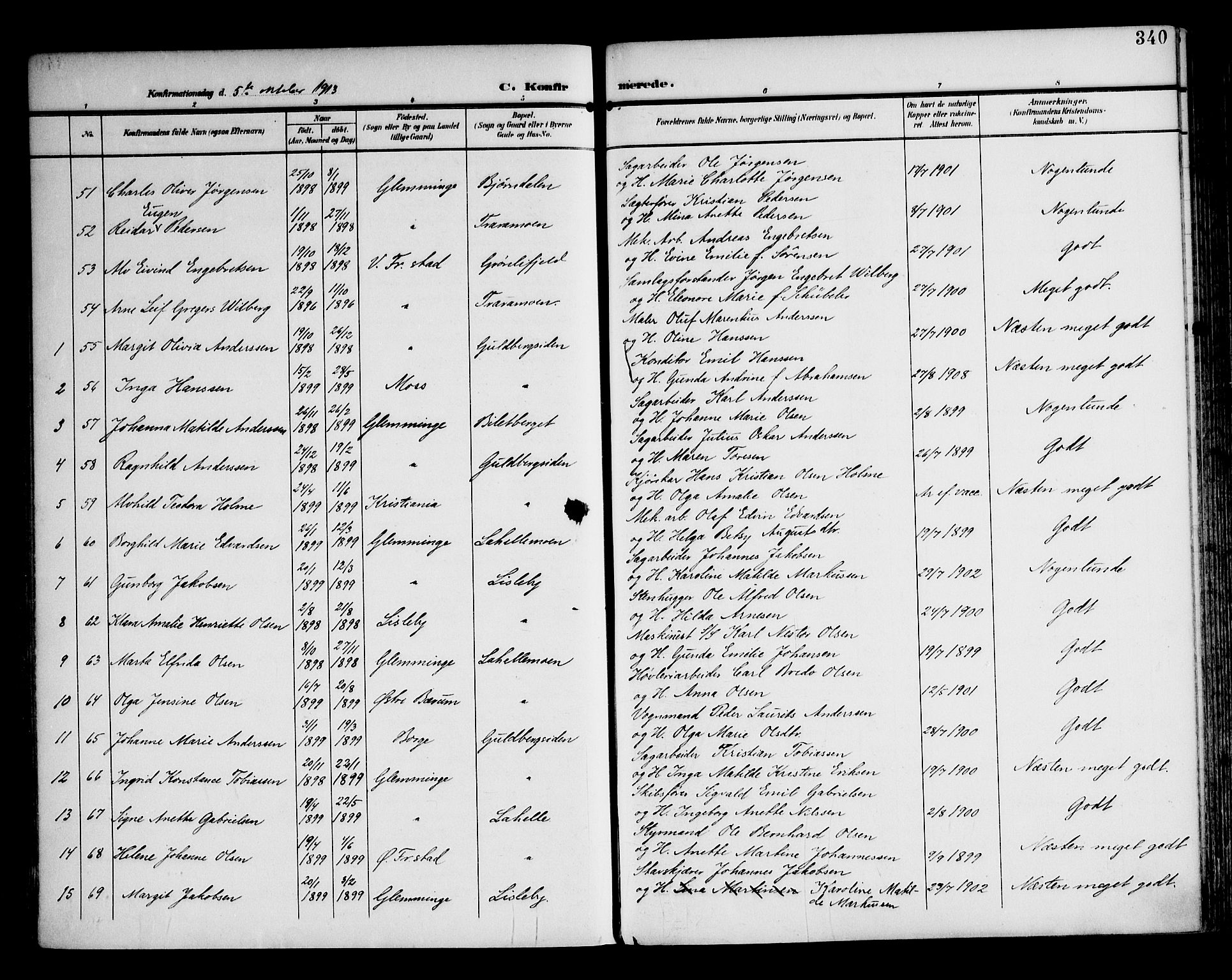 Glemmen prestekontor Kirkebøker, AV/SAO-A-10908/F/Fa/L0014: Parish register (official) no. 14, 1902-1922, p. 340