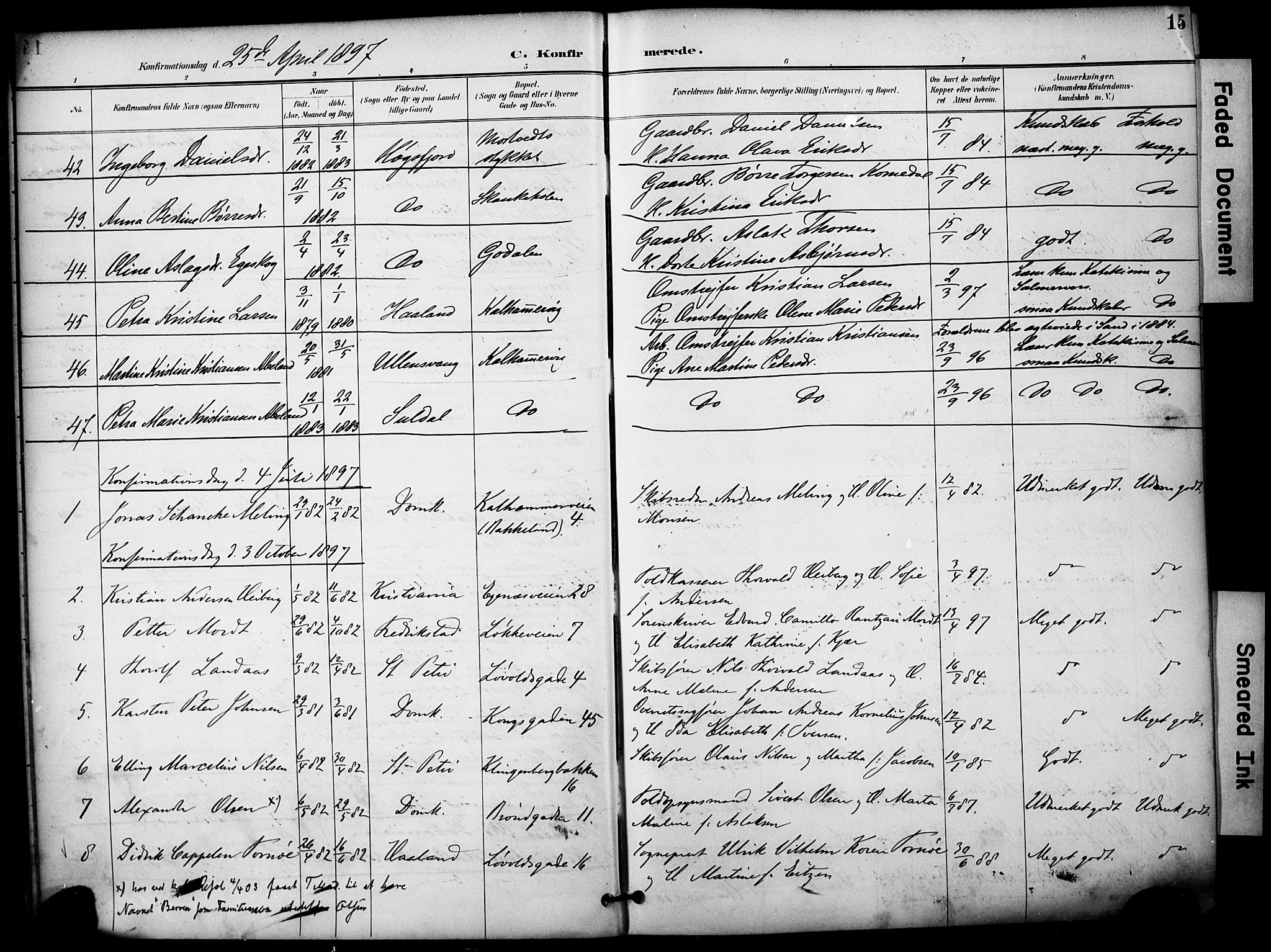 Domkirken sokneprestkontor, AV/SAST-A-101812/001/30/30BA/L0031: Parish register (official) no. A 30, 1896-1916, p. 15