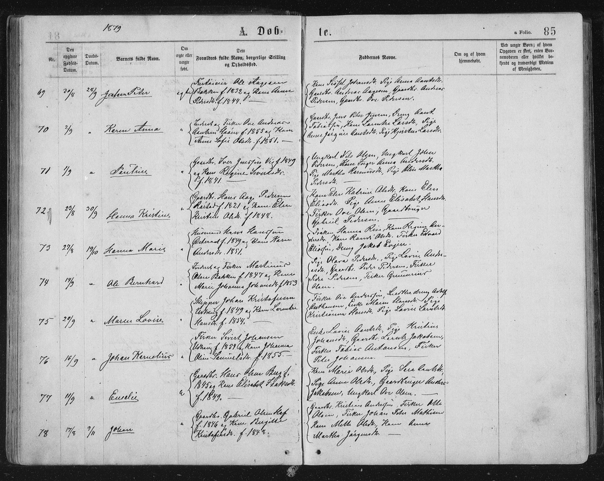 Ministerialprotokoller, klokkerbøker og fødselsregistre - Sør-Trøndelag, AV/SAT-A-1456/659/L0745: Parish register (copy) no. 659C02, 1869-1892, p. 85