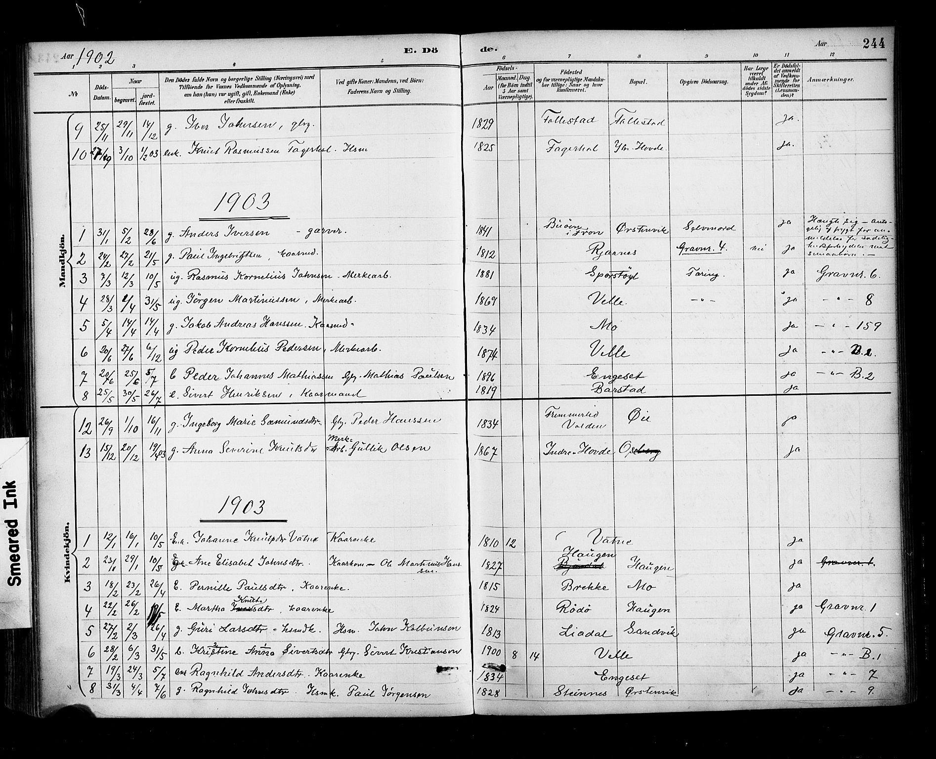 Ministerialprotokoller, klokkerbøker og fødselsregistre - Møre og Romsdal, AV/SAT-A-1454/513/L0177: Parish register (official) no. 513A04, 1890-1906, p. 244