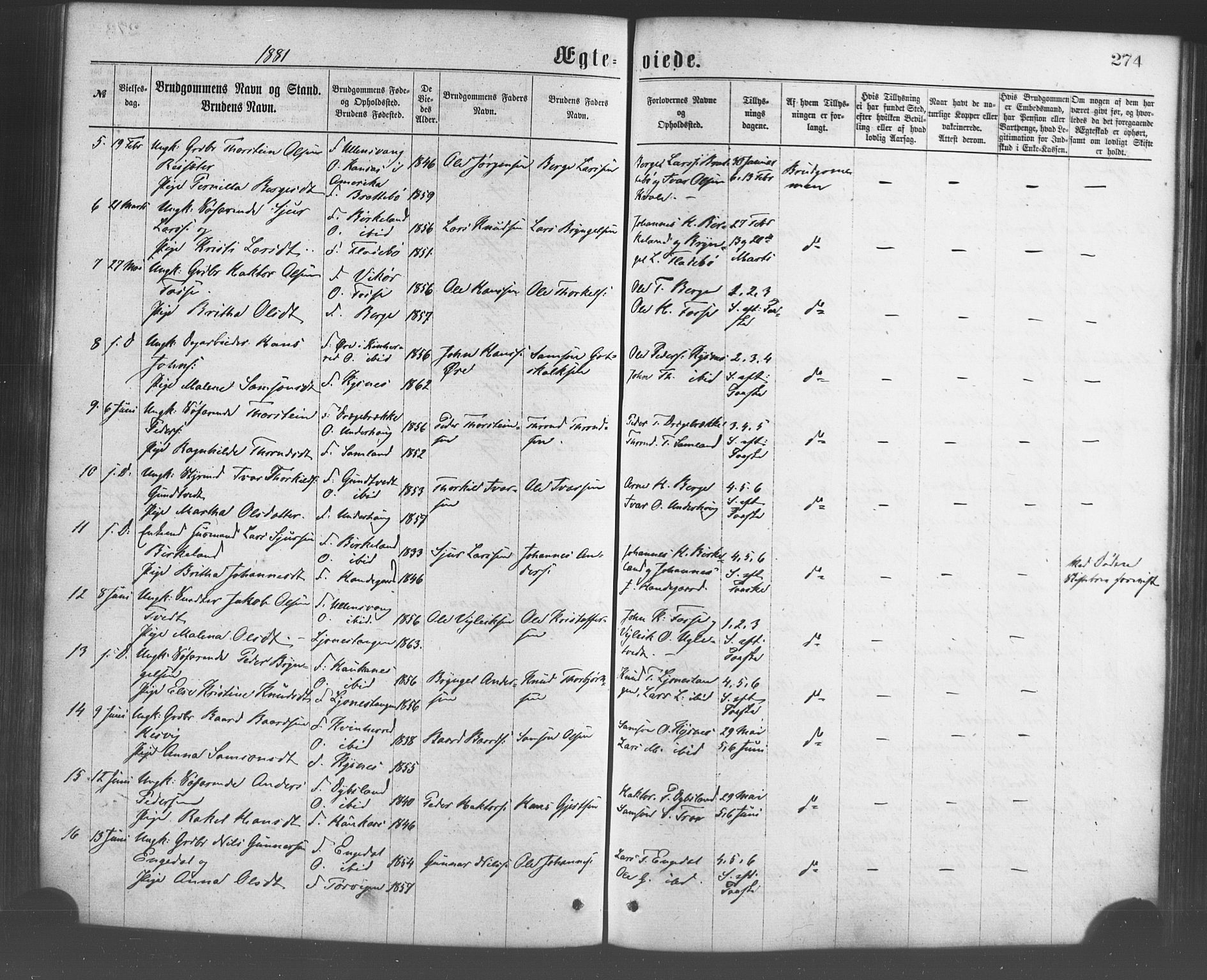 Strandebarm sokneprestembete, AV/SAB-A-78401/H/Haa: Parish register (official) no. A 9, 1872-1886, p. 274