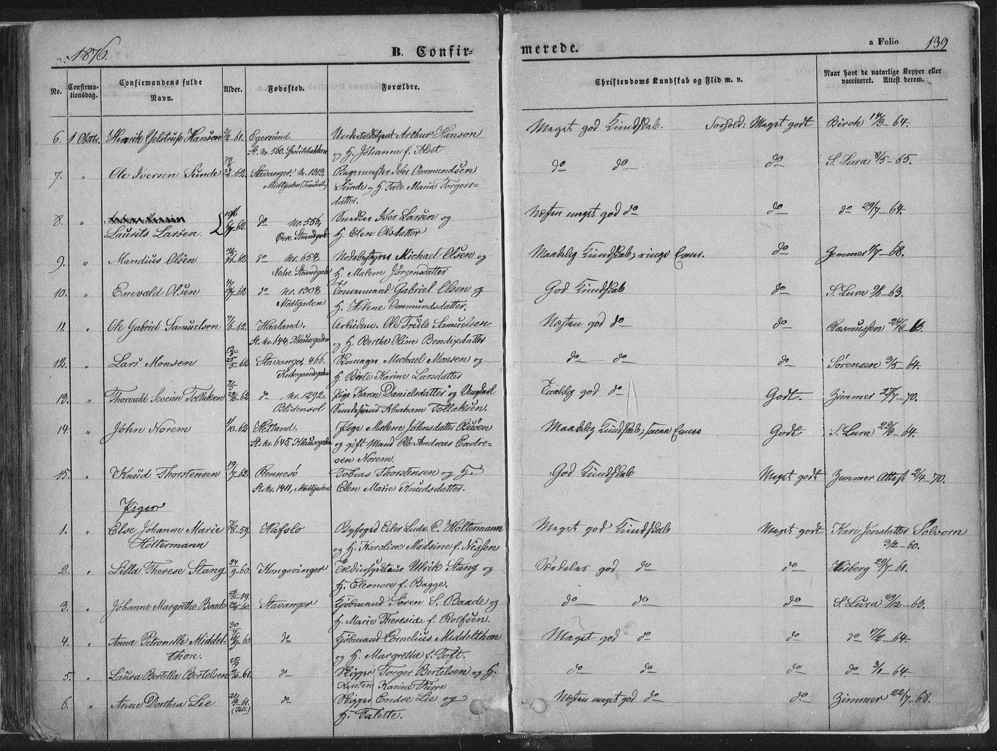 Domkirken sokneprestkontor, AV/SAST-A-101812/001/30/30BA/L0018: Parish register (official) no. A 17, 1857-1877, p. 139